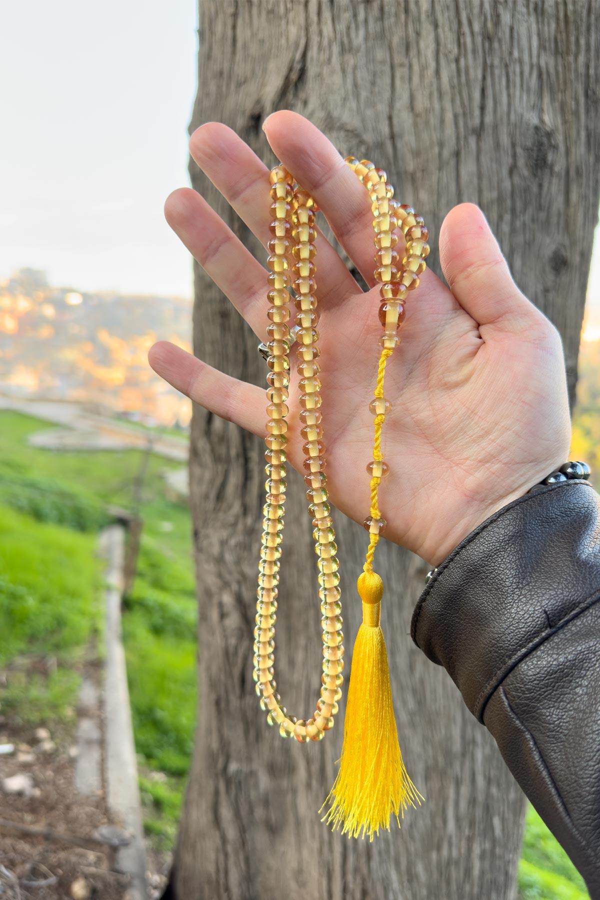 Açık Sarı Özel Tasarım 99luk Ateş Kehribar Tesbihimiz