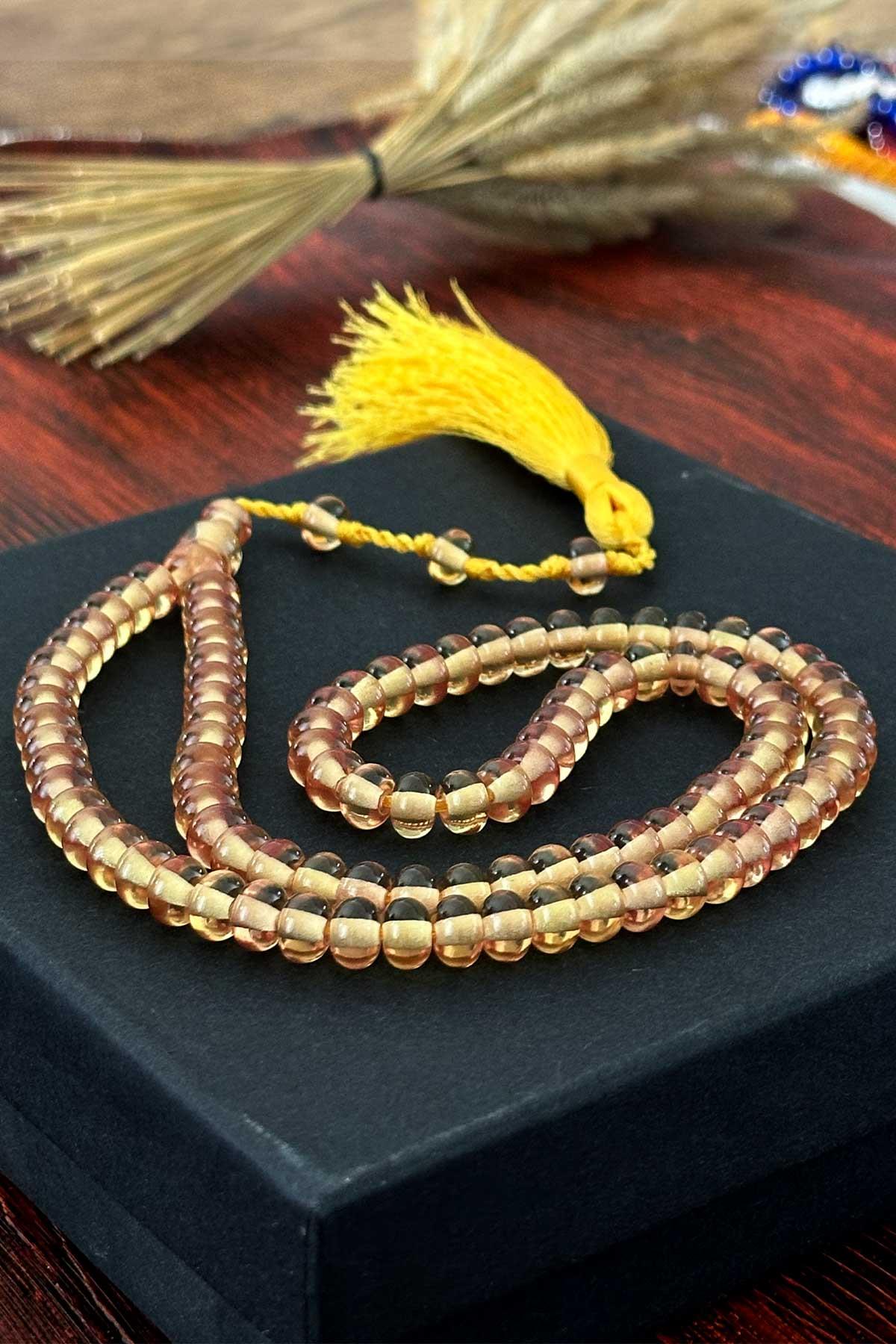 Açık Sarı Özel Tasarım 99luk Ateş Kehribar Tesbihimiz