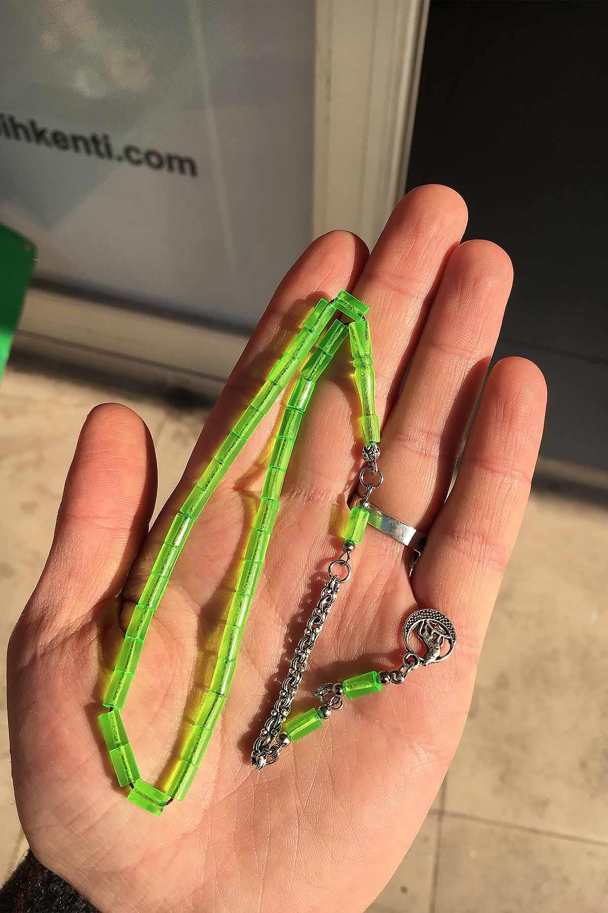 Açık Yeşil Minik Boy Kesme Taneli Uçak Camı Tesbih