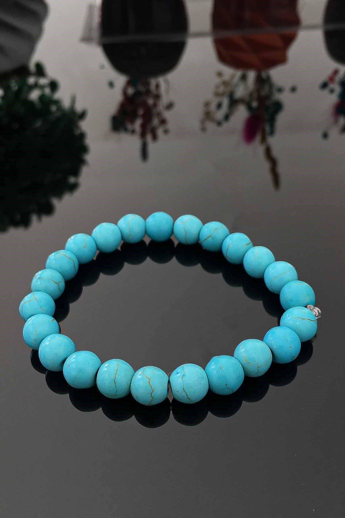 Ahşap Kutuda Turkuaz Taşı Seti Tesbih - Bileklik - Anahtarlık