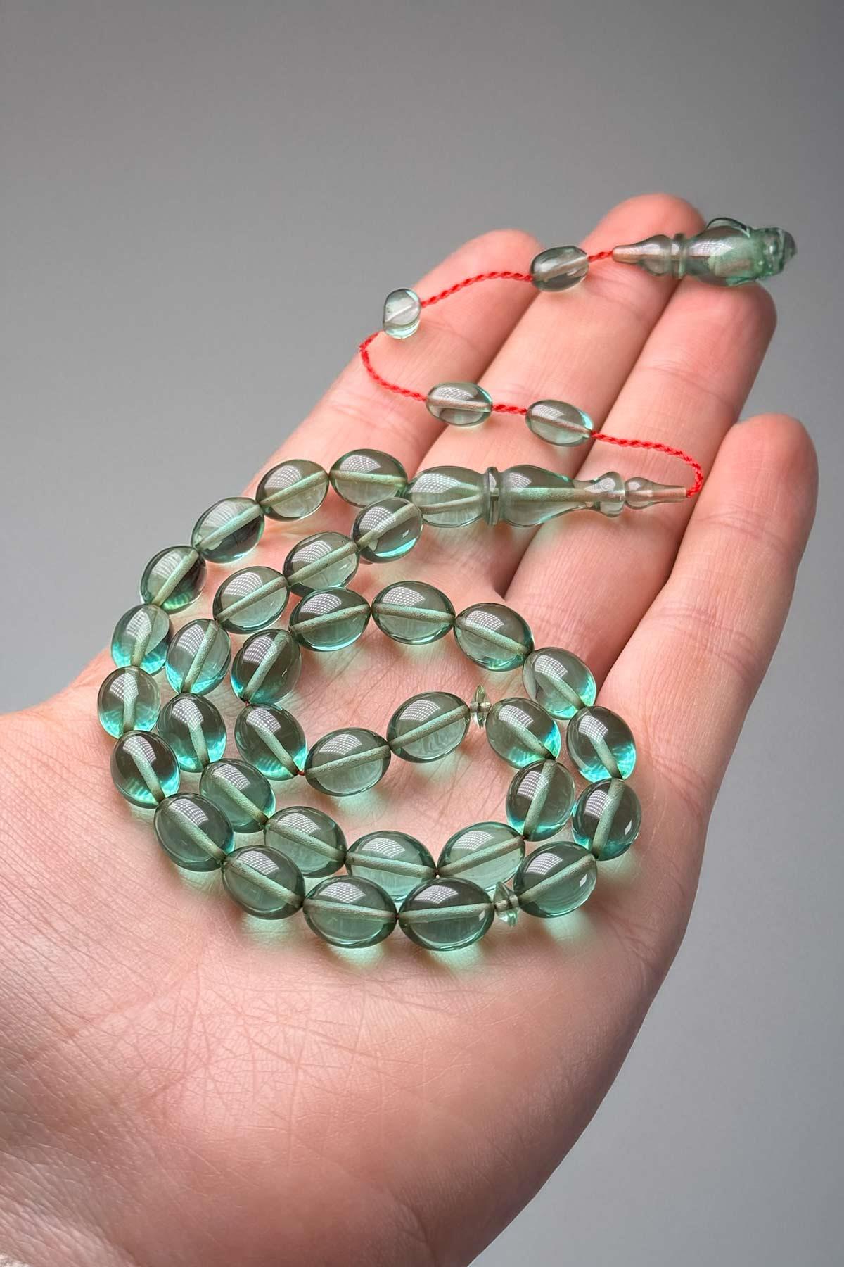 Ahşap Kutulu Nane Yeşili Usta İşçilik Ateş Kehribar Tesbih