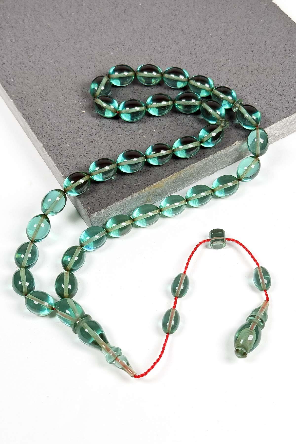 Ahşap Kutulu Nane Yeşili Usta İşçilik Ateş Kehribar Tesbih