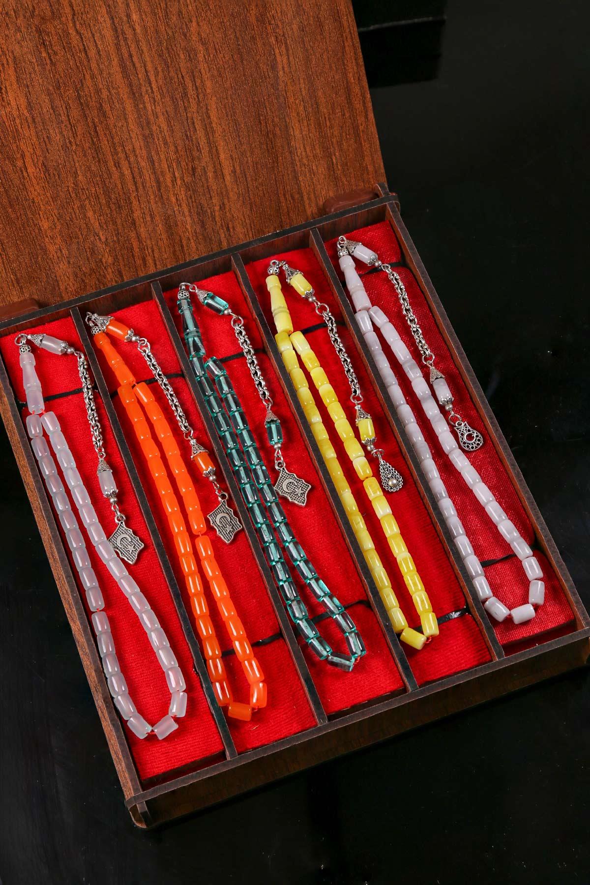 Ahşap Kutusunda Usta İşi 5'Lİ Uçak Camı Set | Tesbih Kenti