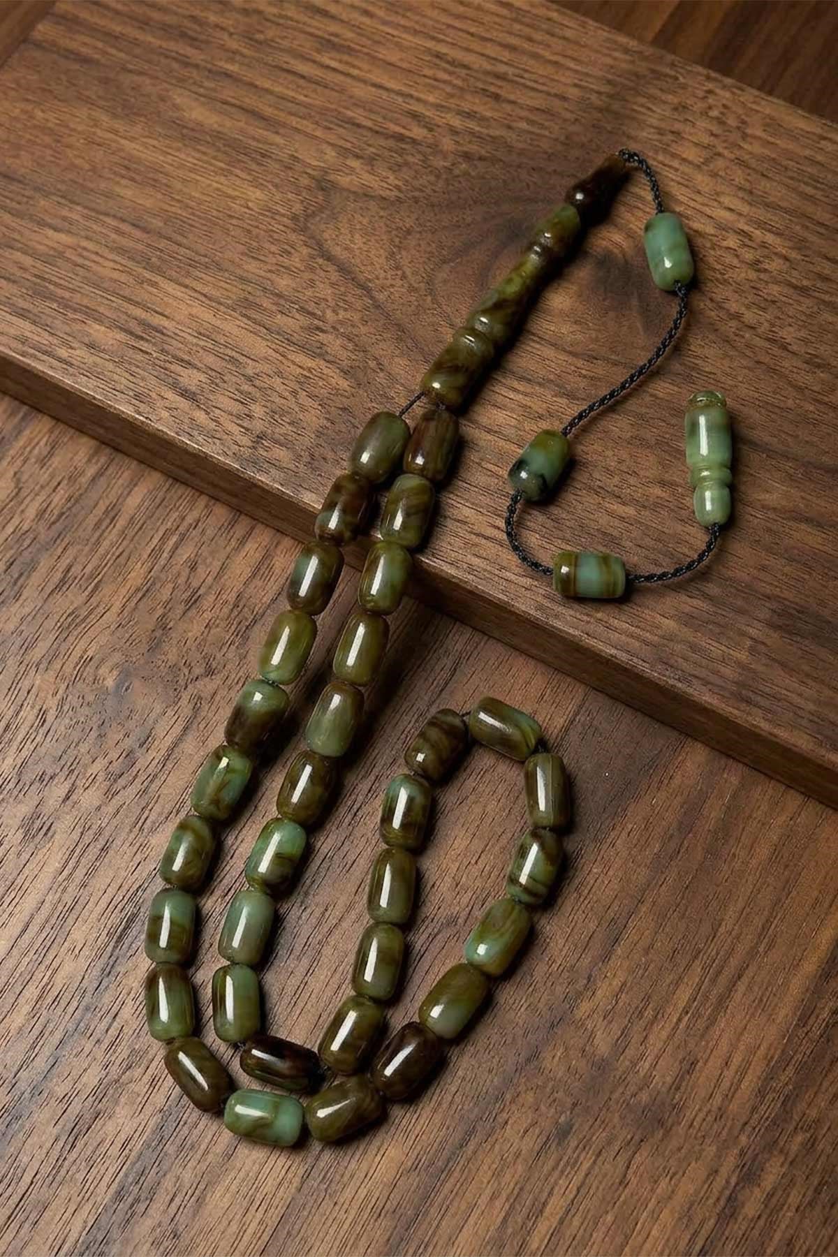 İdeal Boy Akıcı Çekim Yeşil Tonlar Sıkma Kehribar Tesbih