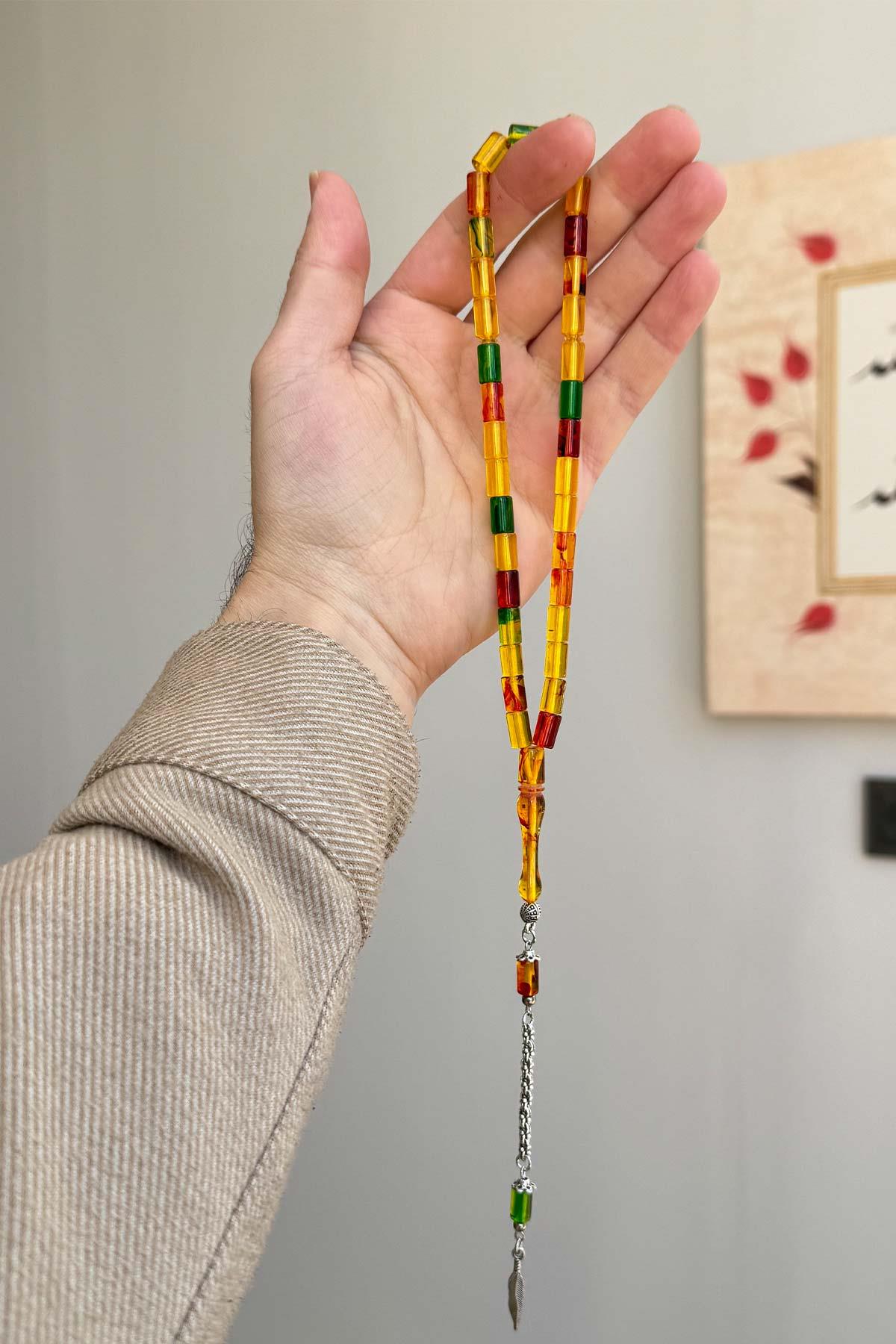 Alacalı Renk Kesme Taneli Toz Kehribar Tesbih