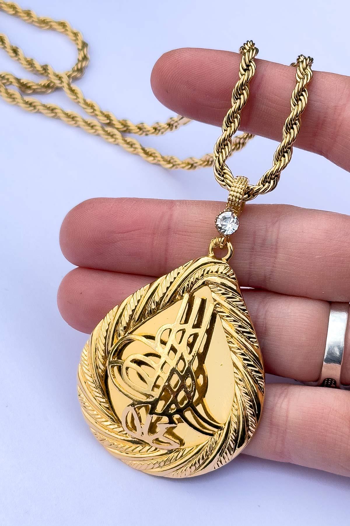 Altın Görünümlü 1. Kalite Kararmaz Tuğra Kadın Kolye