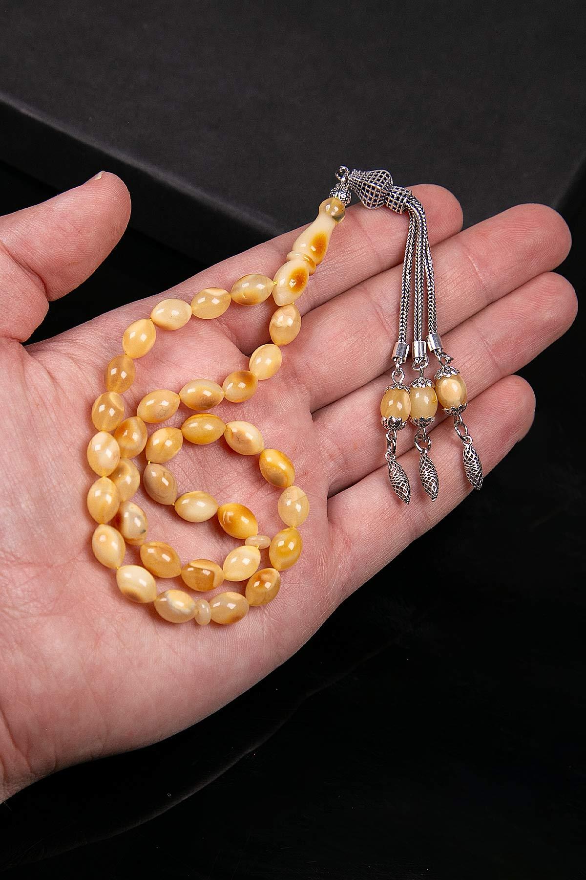 Arpa Tane Gümüş Püsküllü Kaya Damla Kehribar Tesbih