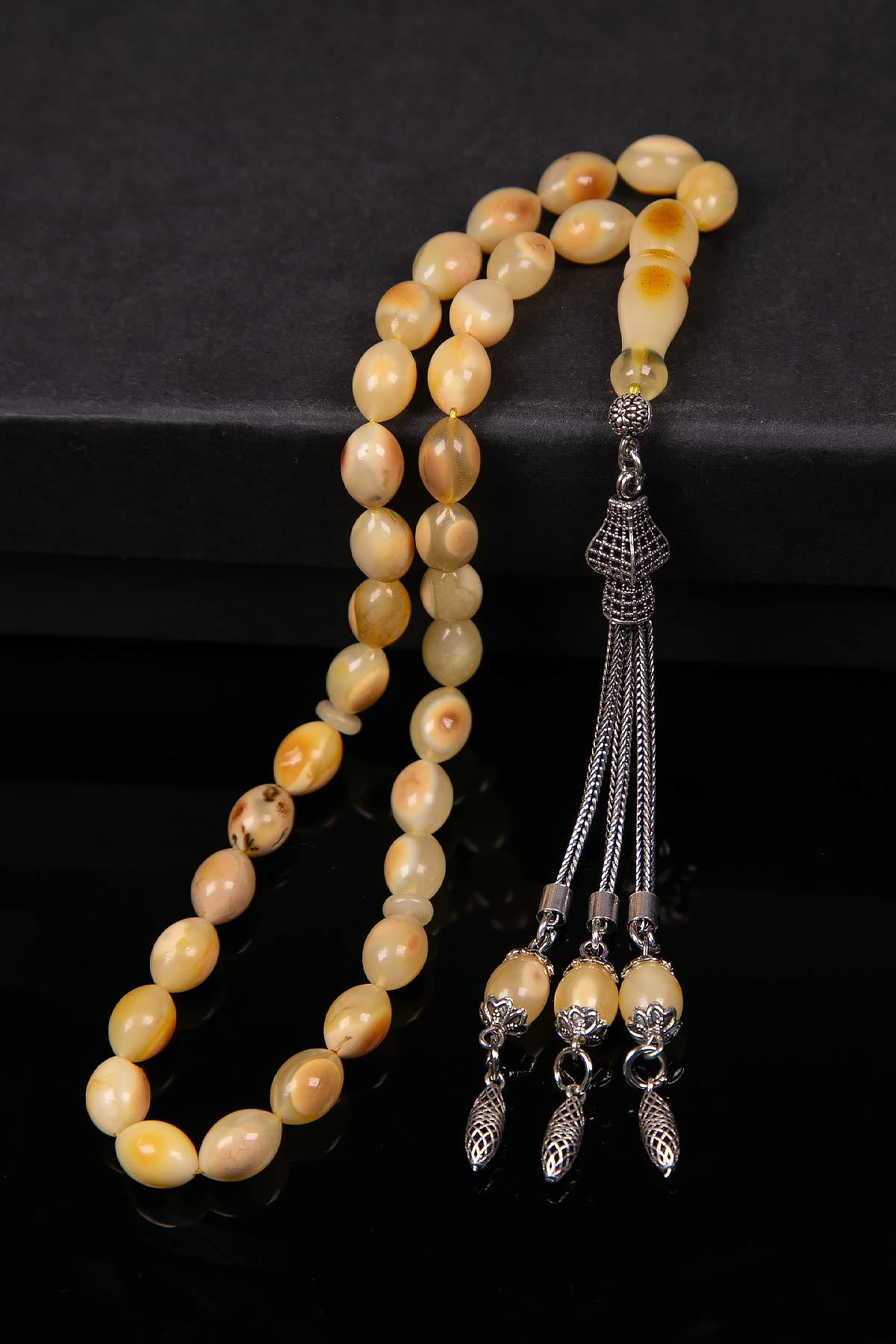 Arpa Tane Gümüş Püsküllü Kaya Damla Kehribar Tesbih