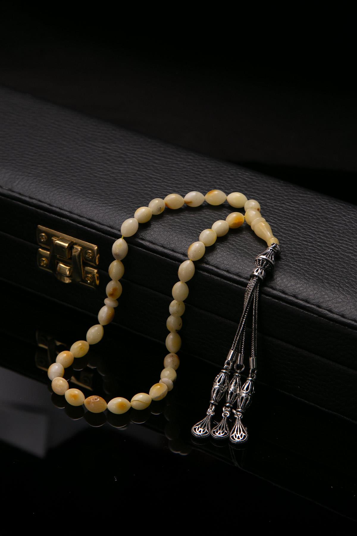 Arpa Tane Küçük Boy Gümüş Püsküllü Damla Kehribar Tesbih