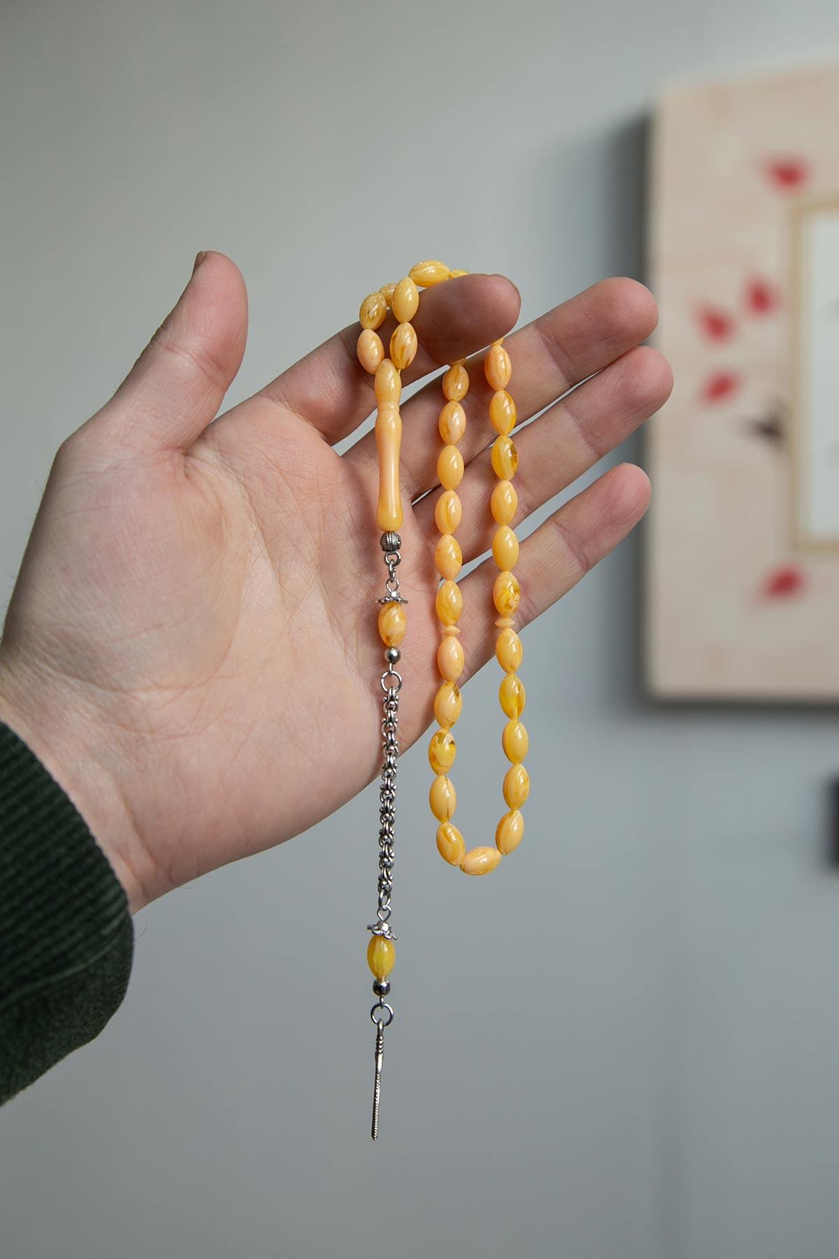 Arpa Taneli İnce Zarif Yapılı Toz Kehribar Tesbih