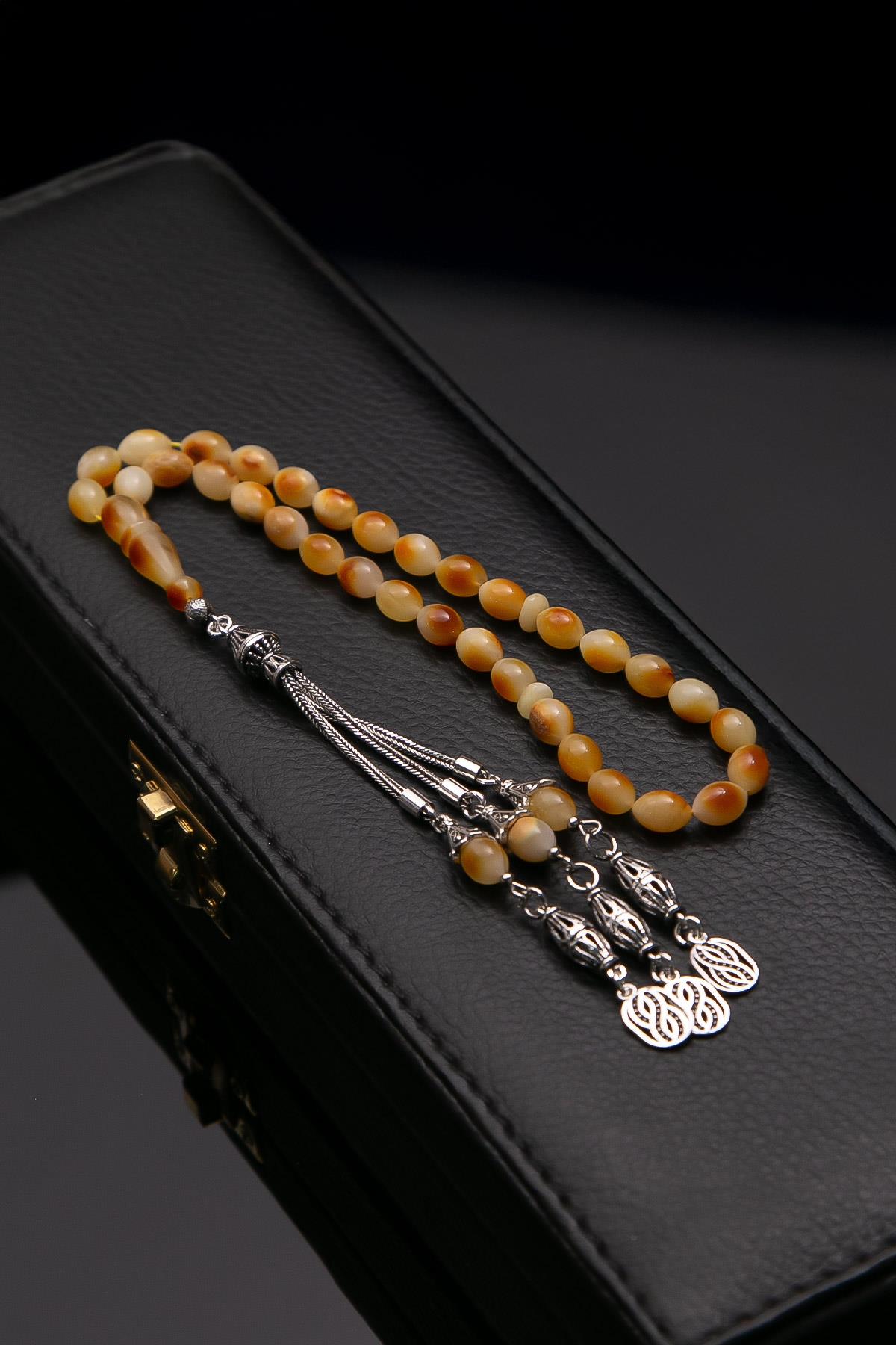 Benekli Gümüş Püsküllü Damla Kehribar Tesbih