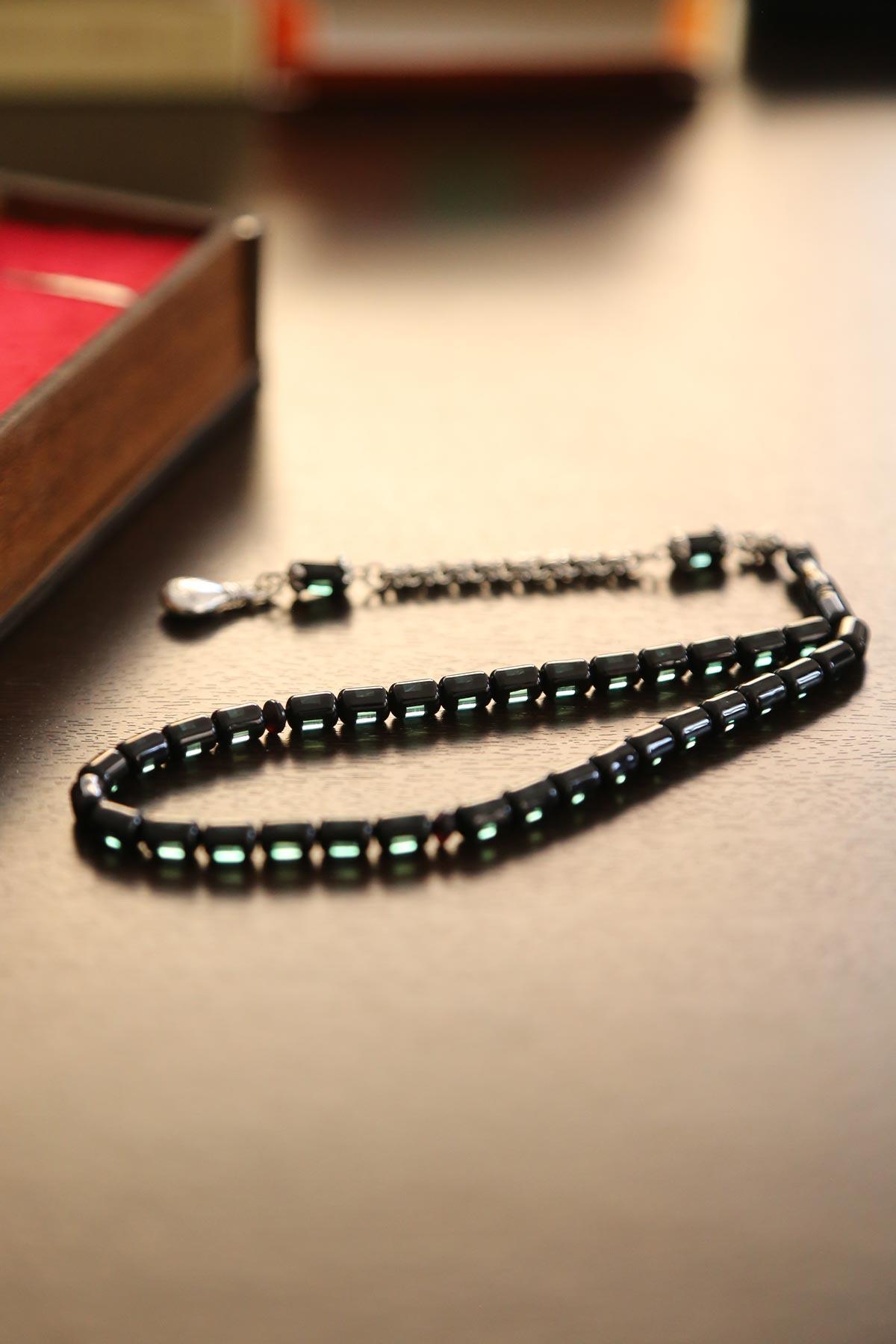 Bilek Boy Ahşap Kutulu Sürmeli Toz Kehribar Tesbih