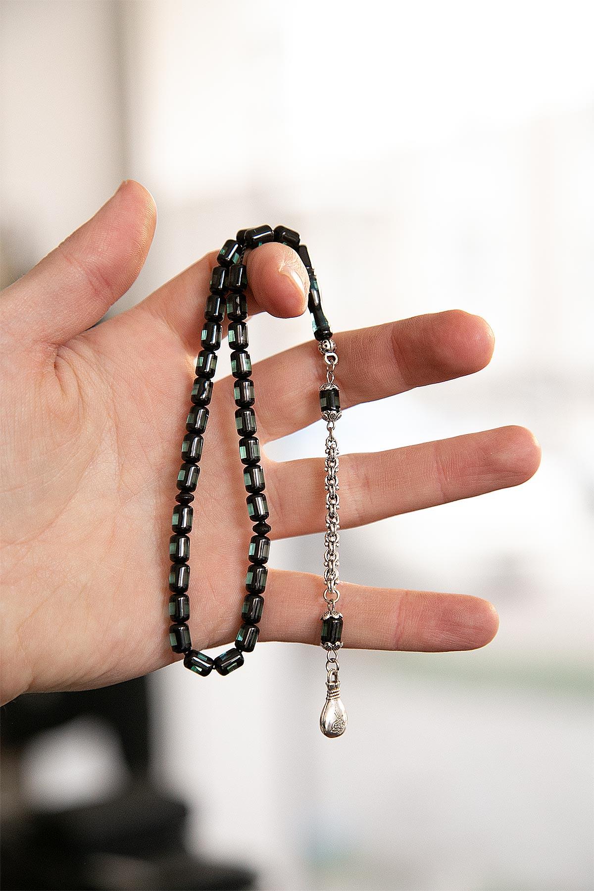 Bilek Boy Ahşap Kutulu Sürmeli Toz Kehribar Tesbih