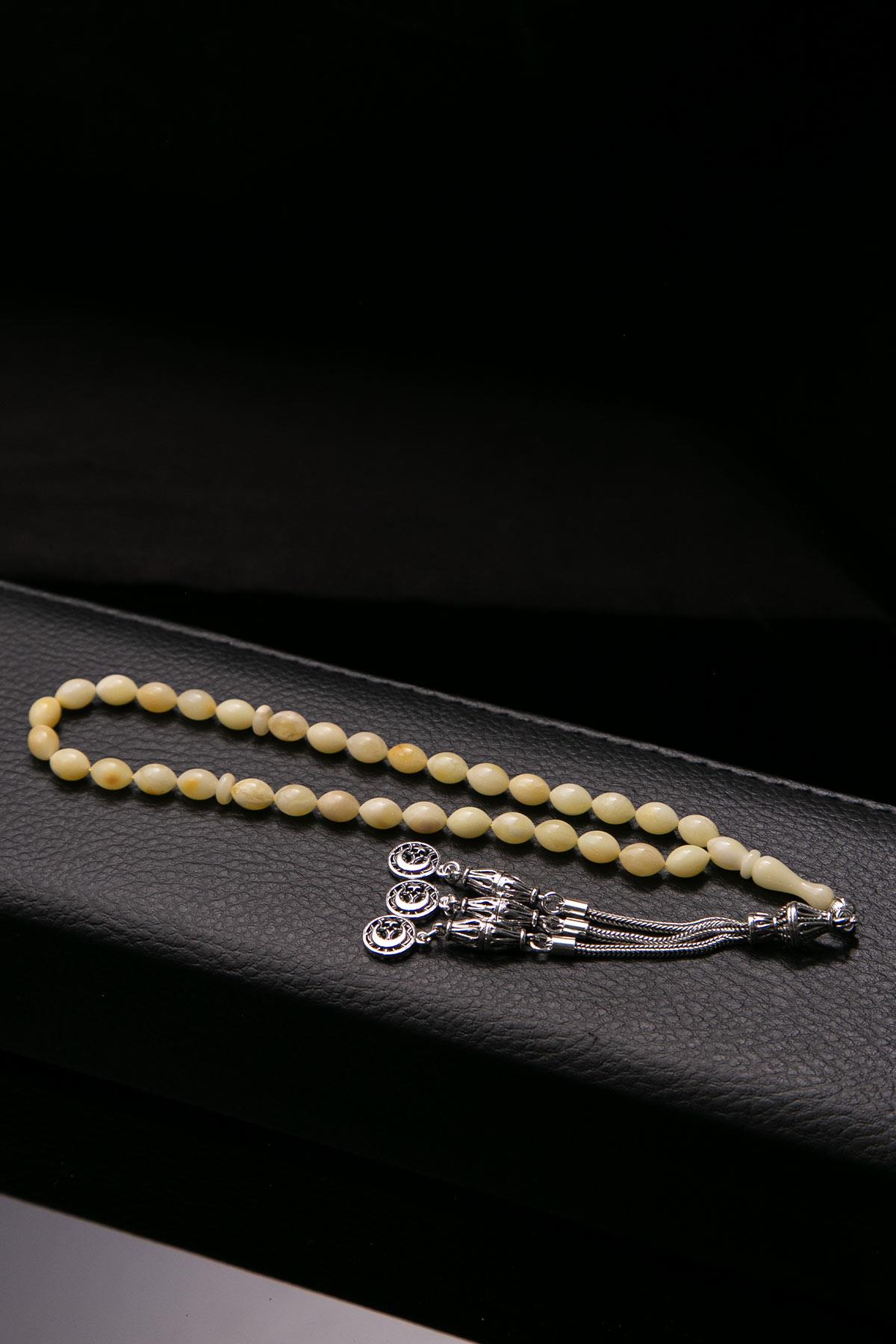 Bilek Boy Arpa Tane Gümüş Püsküllü Damla Kehribar Tesbih