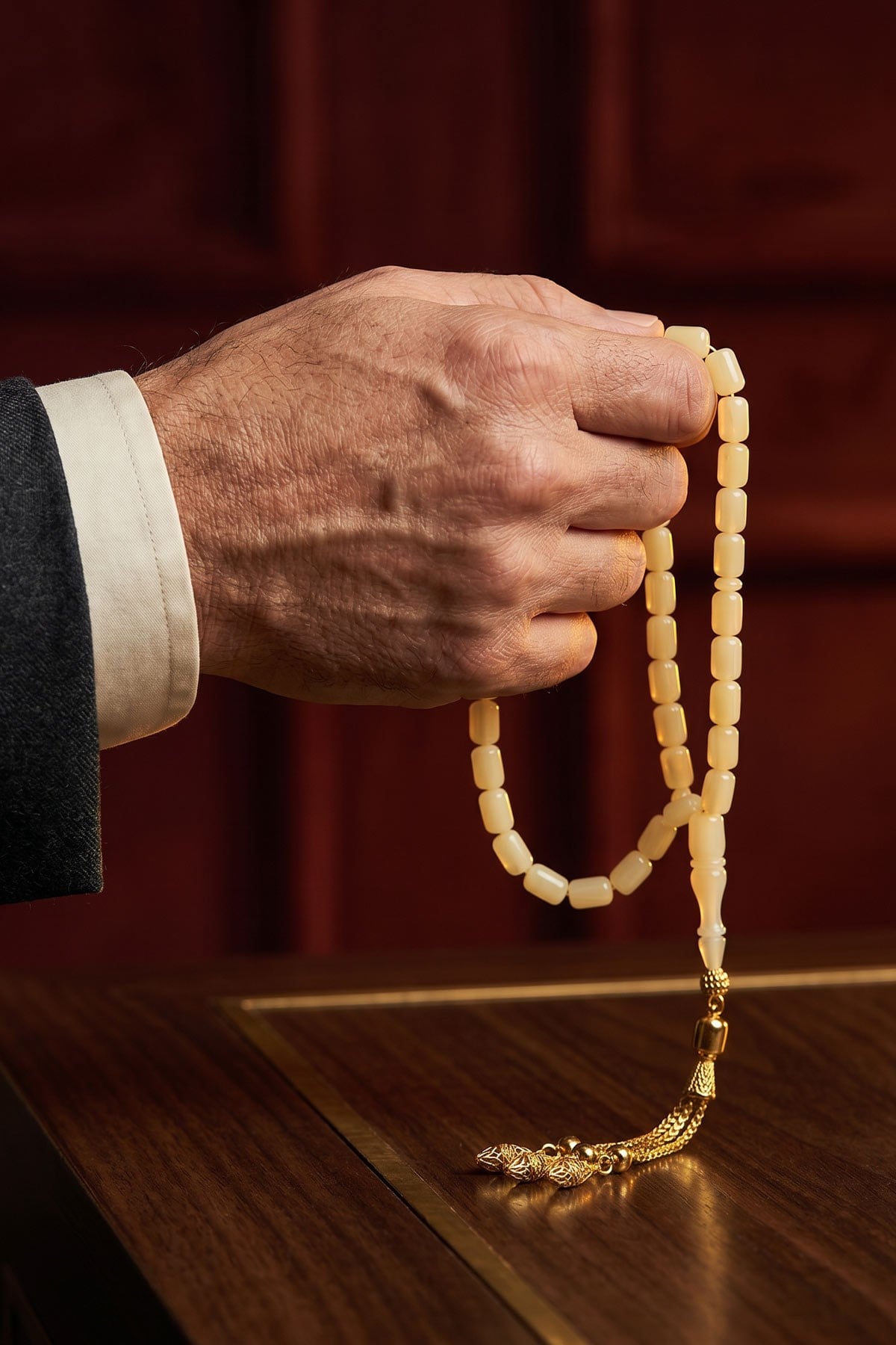 Bilek Boy Gold Gümüş Püsküllü Kaya Damla Kehribar Tesbih