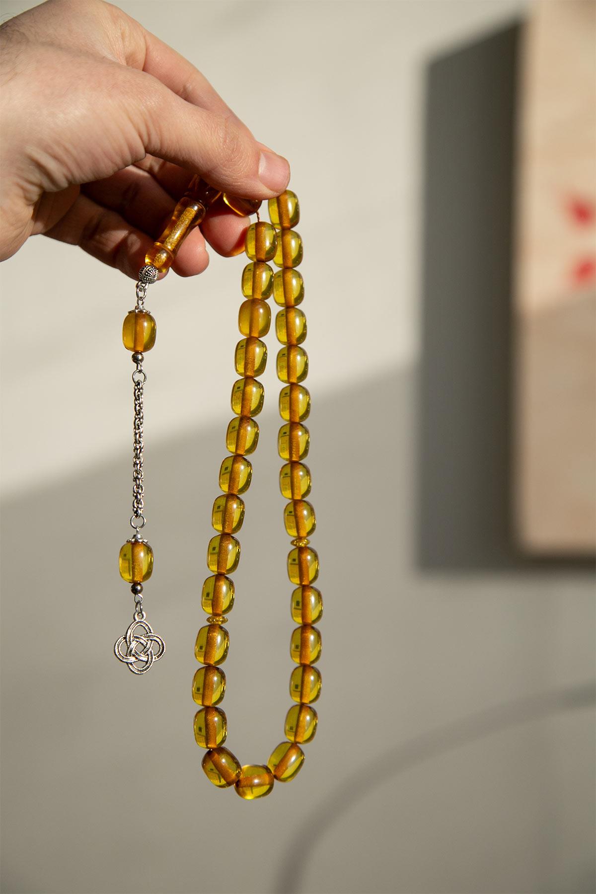 Büyük Boy Gold Sarı Renk Toz Kehribar Tesbih