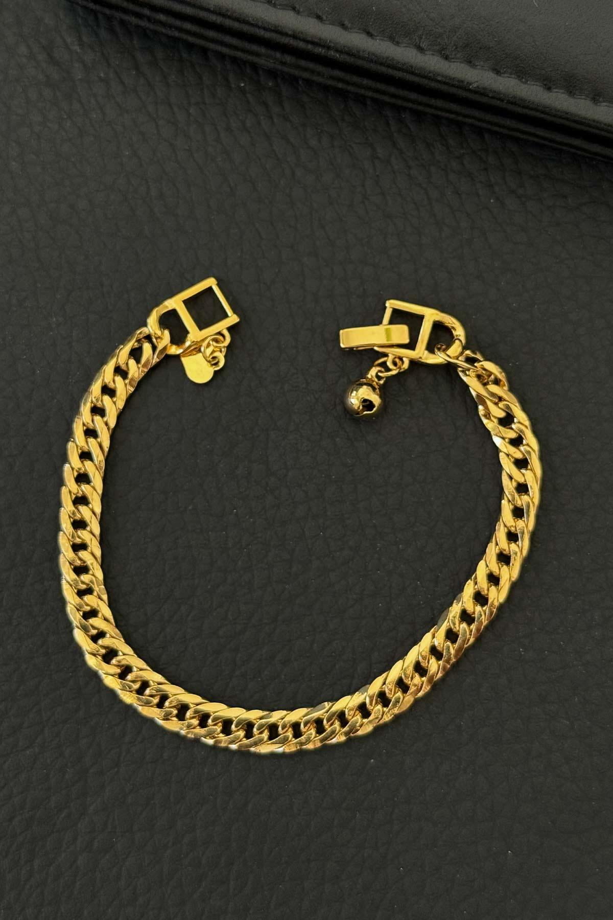 Çelik Gold Renk Zincir Kadın Bileklik