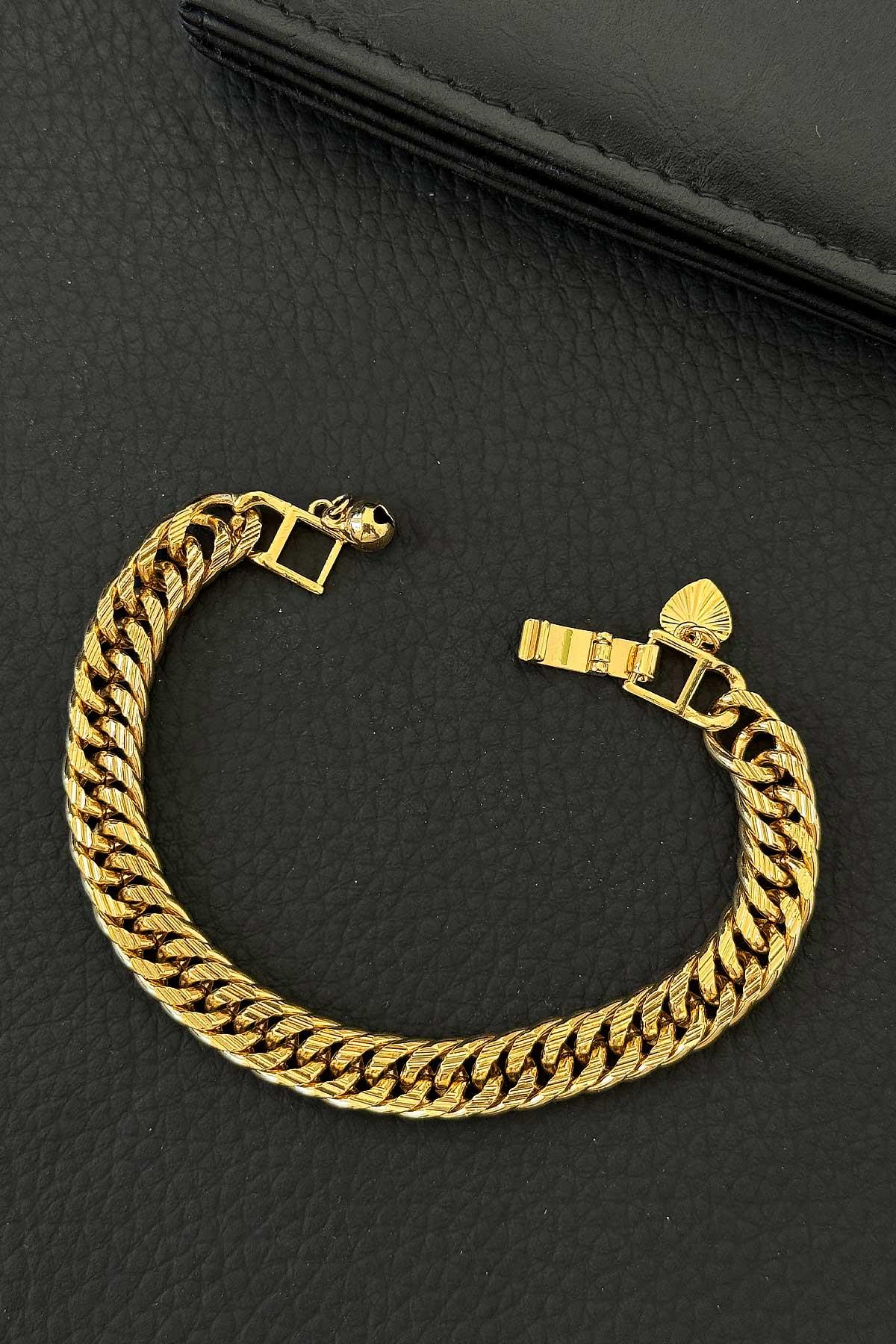 Çelik Gold Renk Zincir Kadın Bileklik