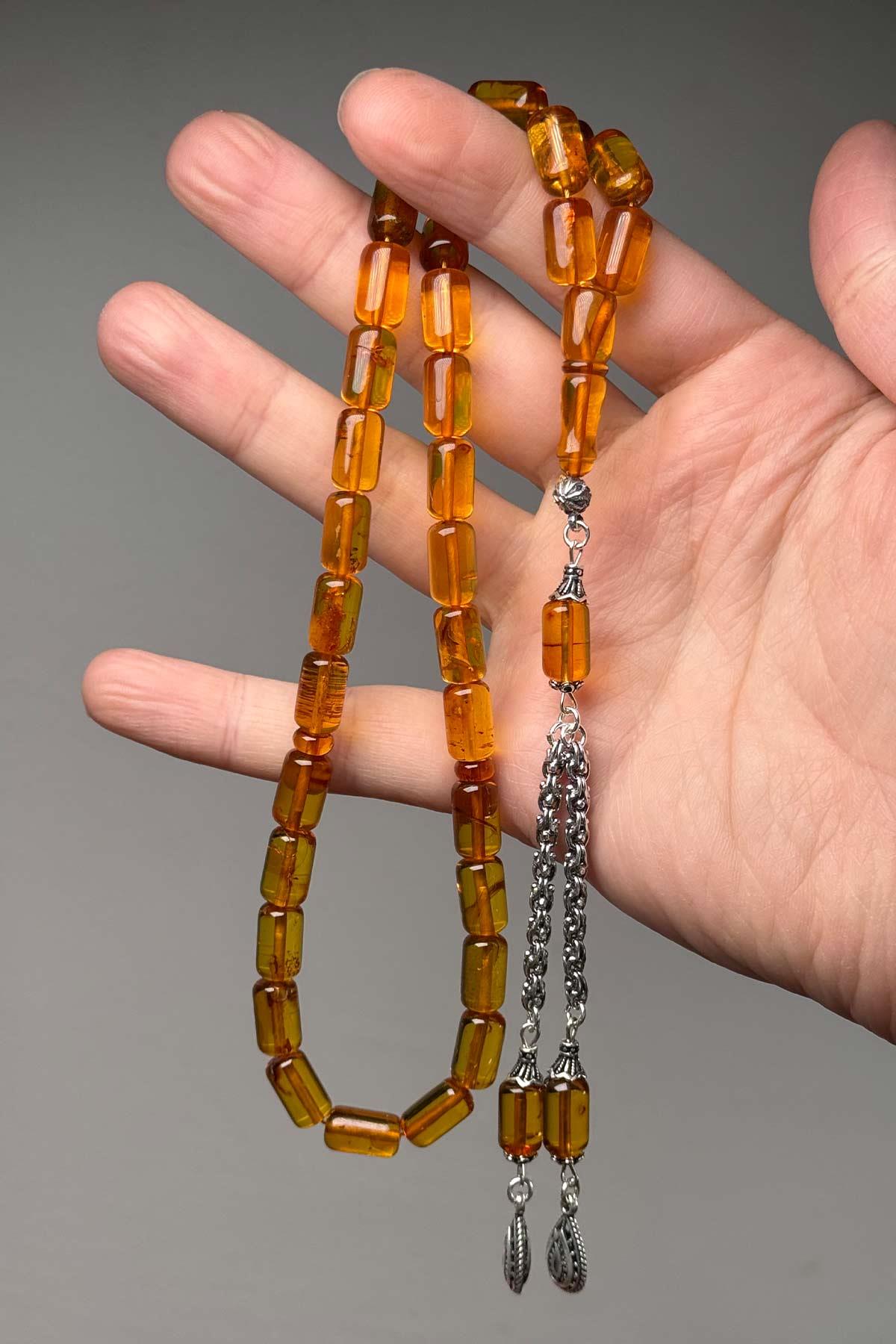 Çift 925 Gümüş Püsküllü Baltık Litvanya Damla Kehribar