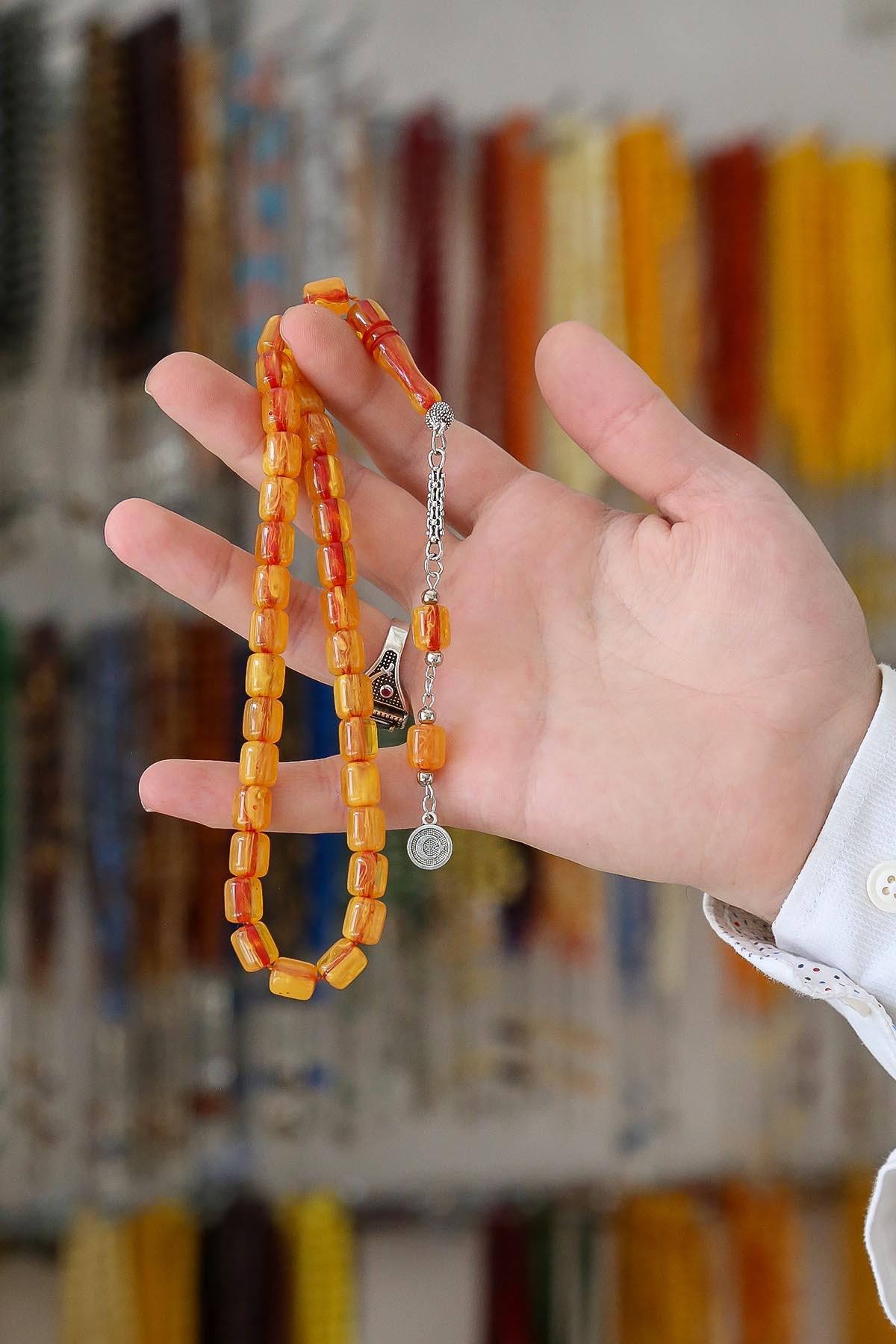 Çok Güzel Renk ve Damar Geçişli Toz Kehribar Tesbih