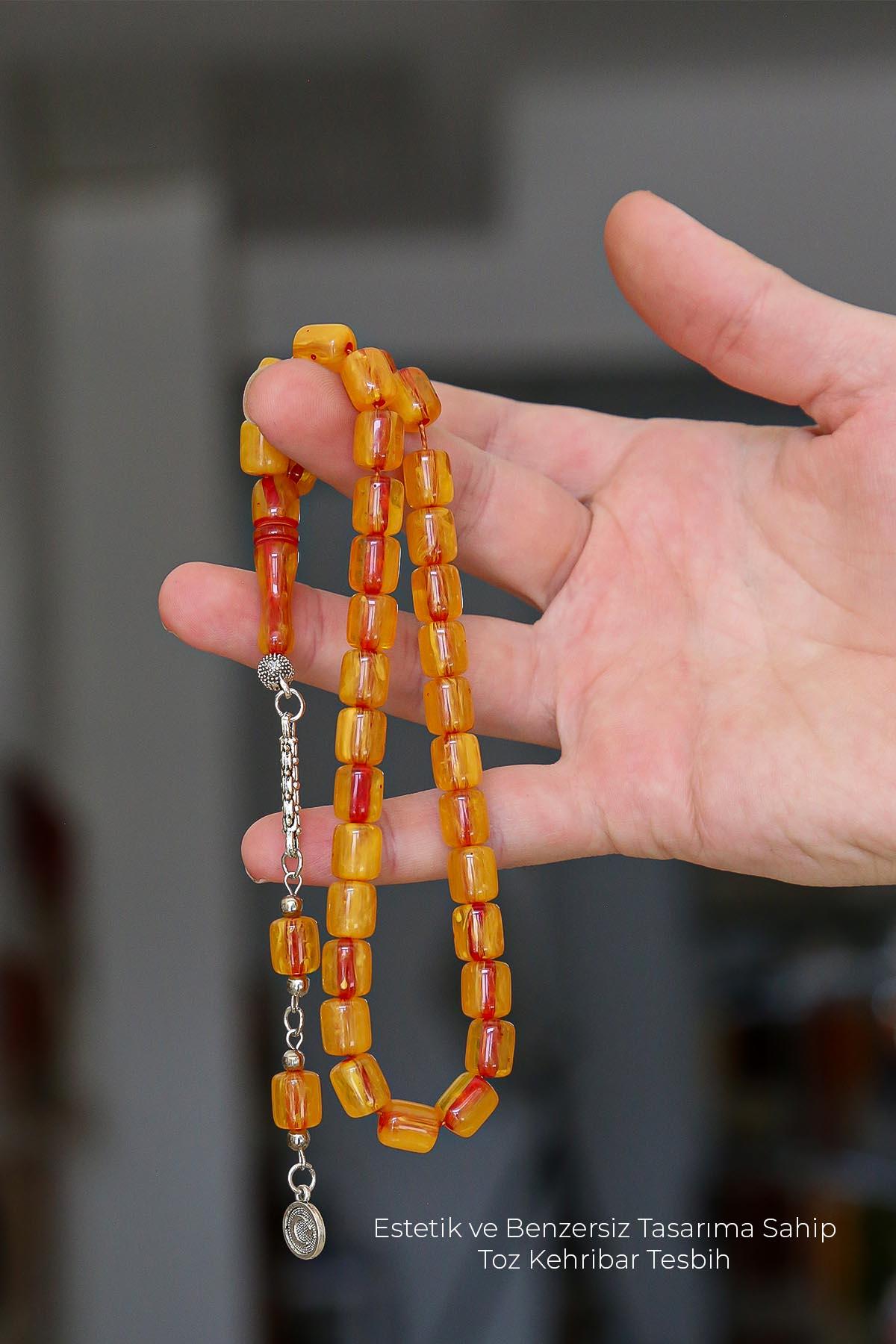 Çok Güzel Renk ve Damar Geçişli Toz Kehribar Tesbih