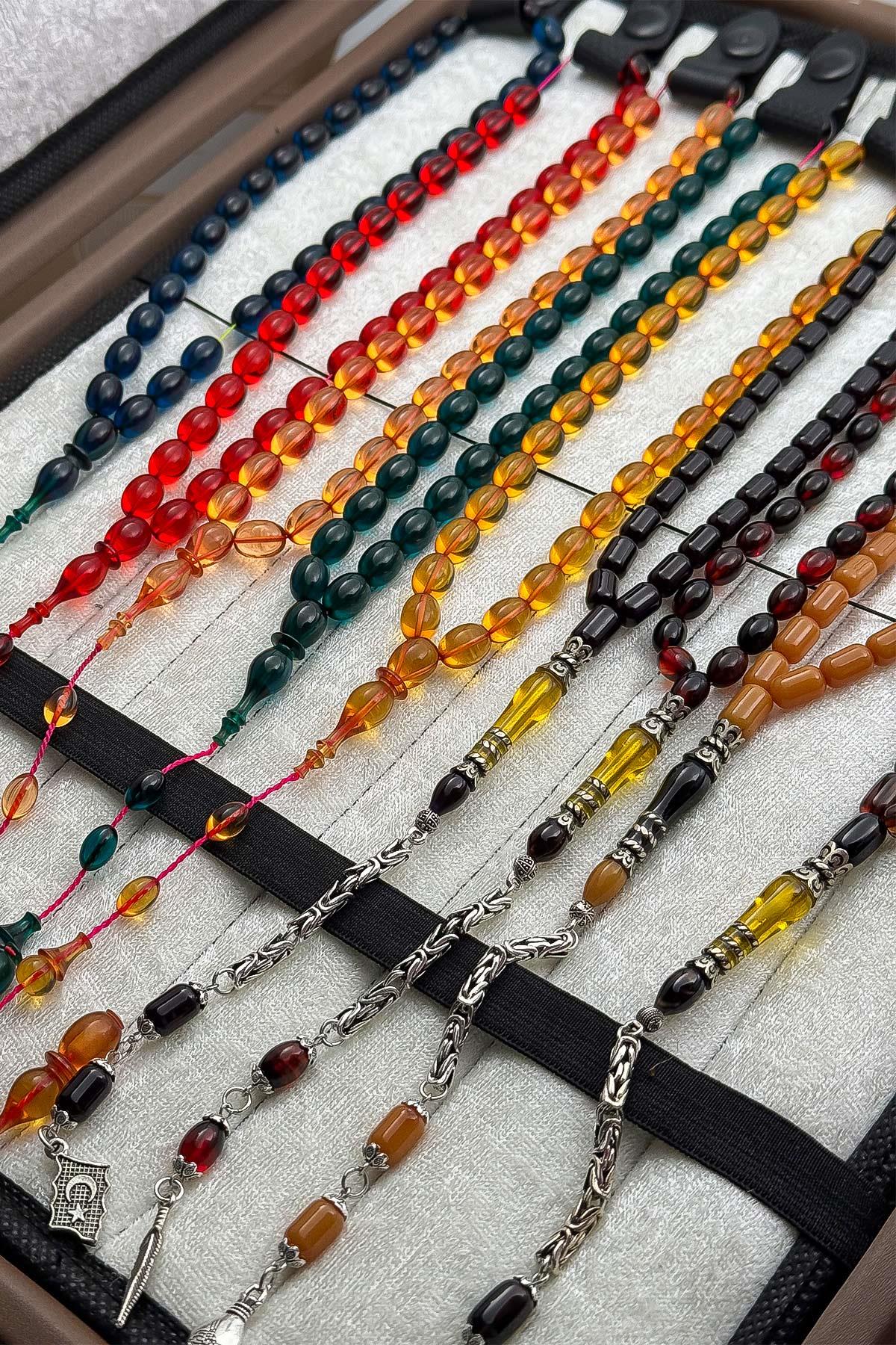 Deri Kutusunda Özel Seri 9 Adet Sıkma Kehribar Seti