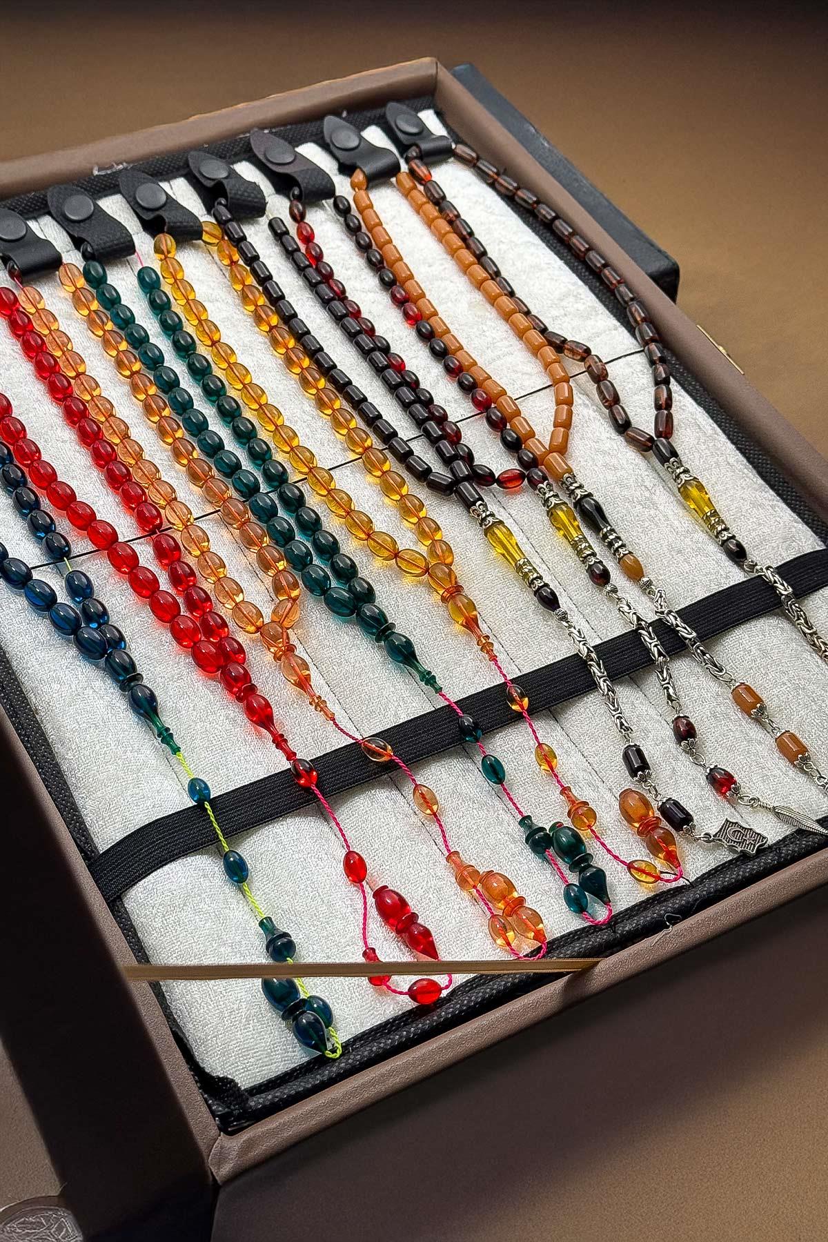 Deri Kutusunda Özel Seri 9 Adet Sıkma Kehribar Seti