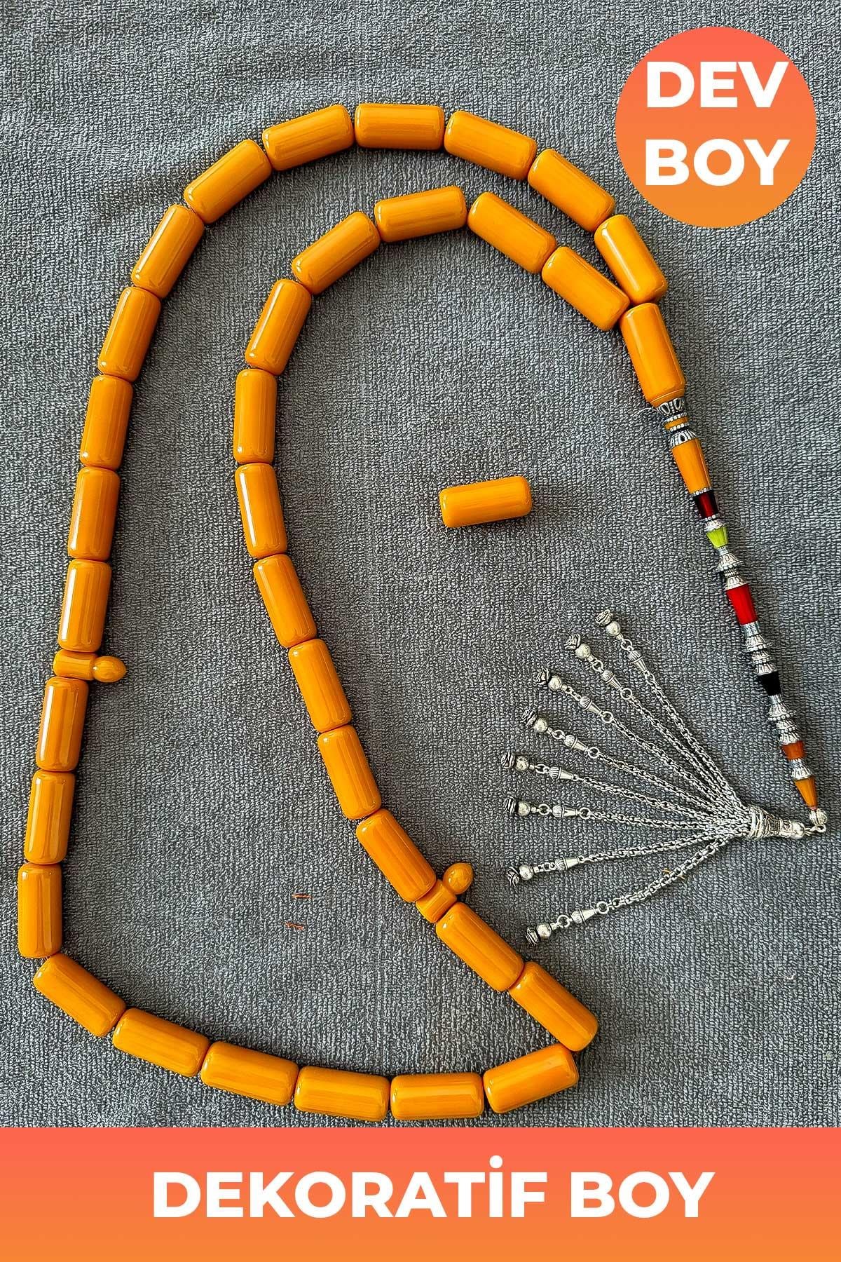 Dev Boy Dekoratif Nakkaş İmameli Sıkma Kehribar Tesbih