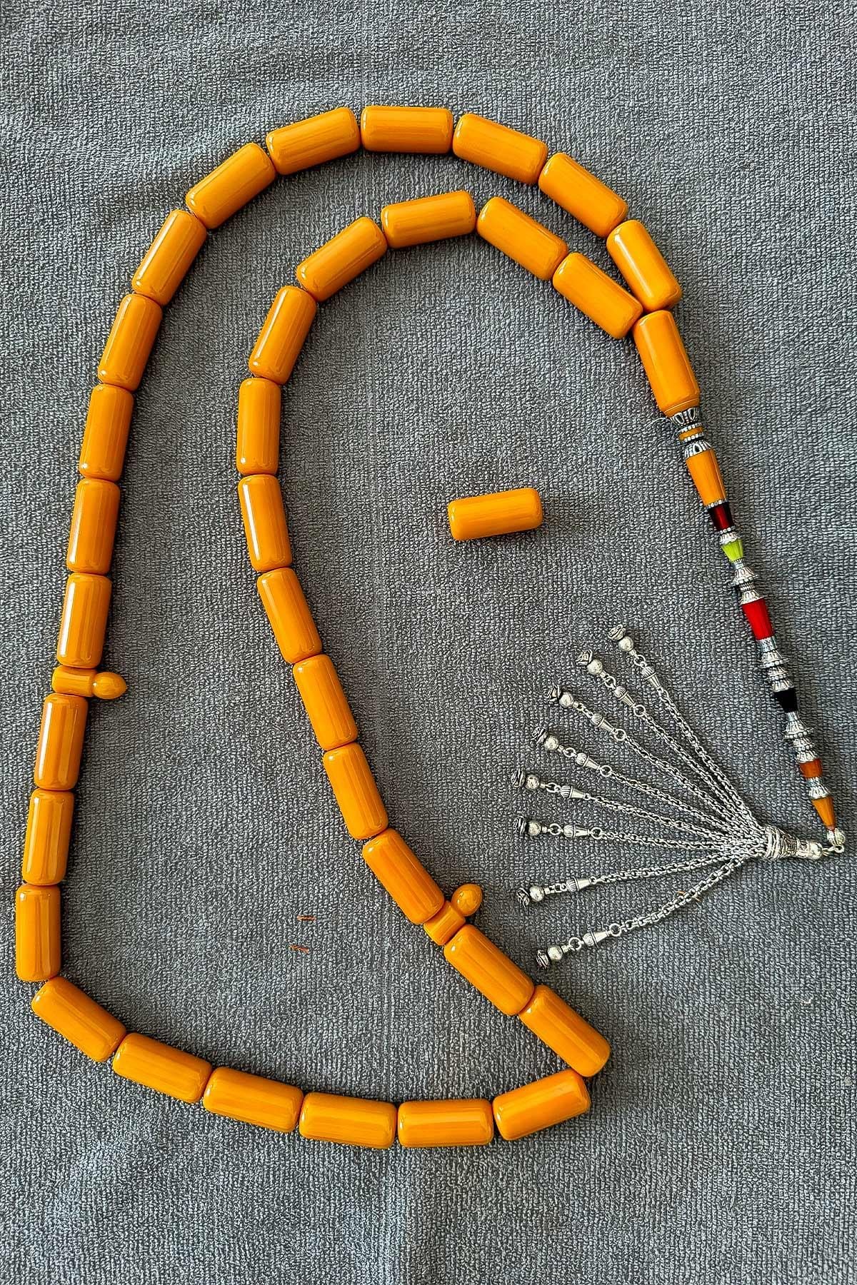 Dev Boy Dekoratif Nakkaş İmameli Sıkma Kehribar Tesbih