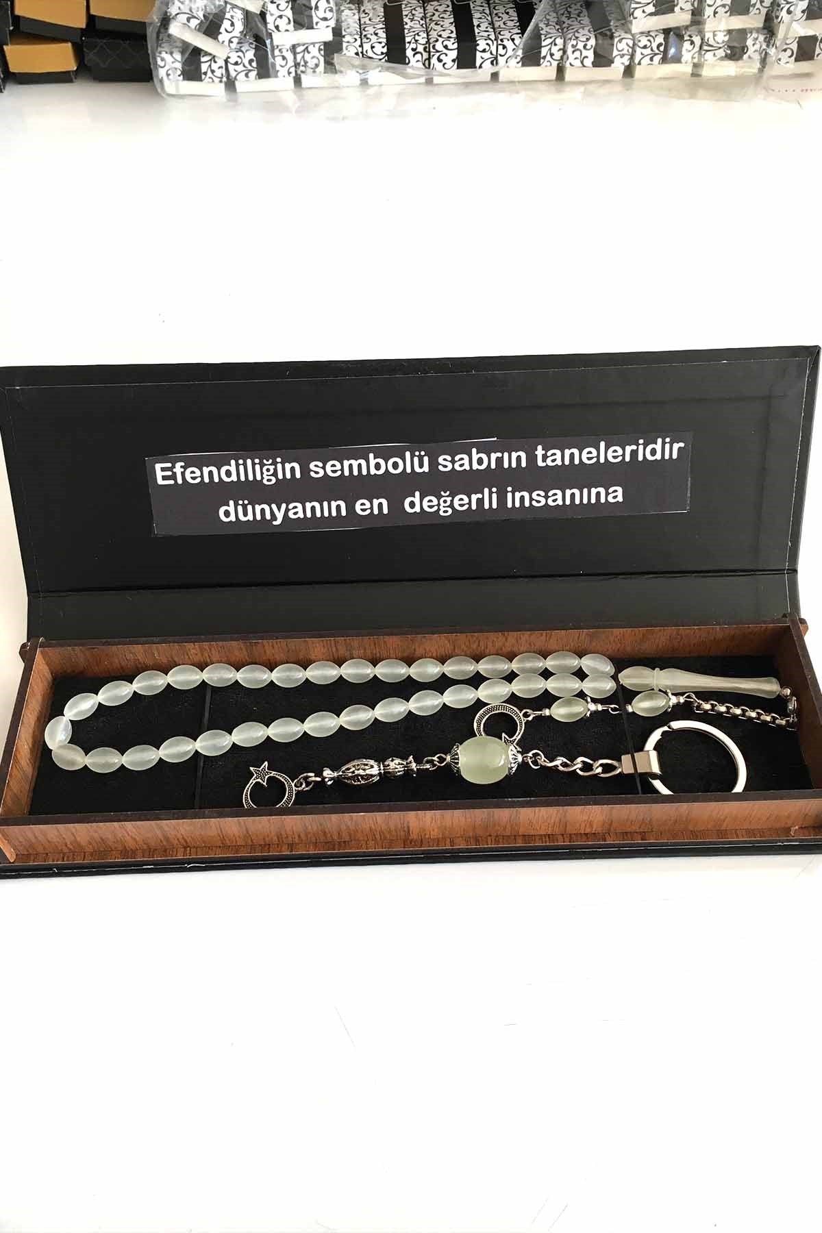 Erkek İçin Ahşap Kutuda Kişiye Özel Kedi Gözü Tesbih