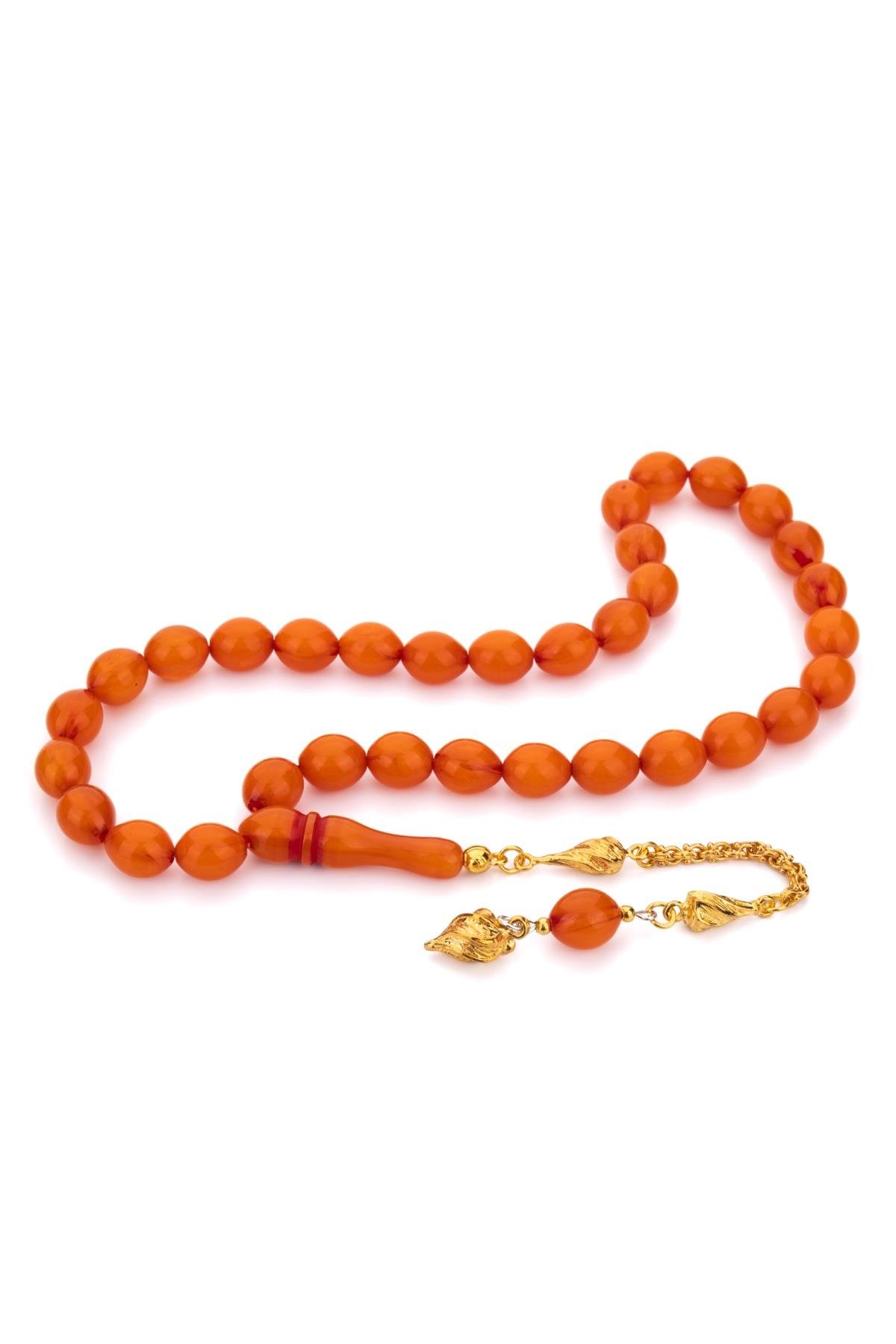 Eskitme Rengi ve Püskülü İle İri Boy Toz Kehribar Tesbih