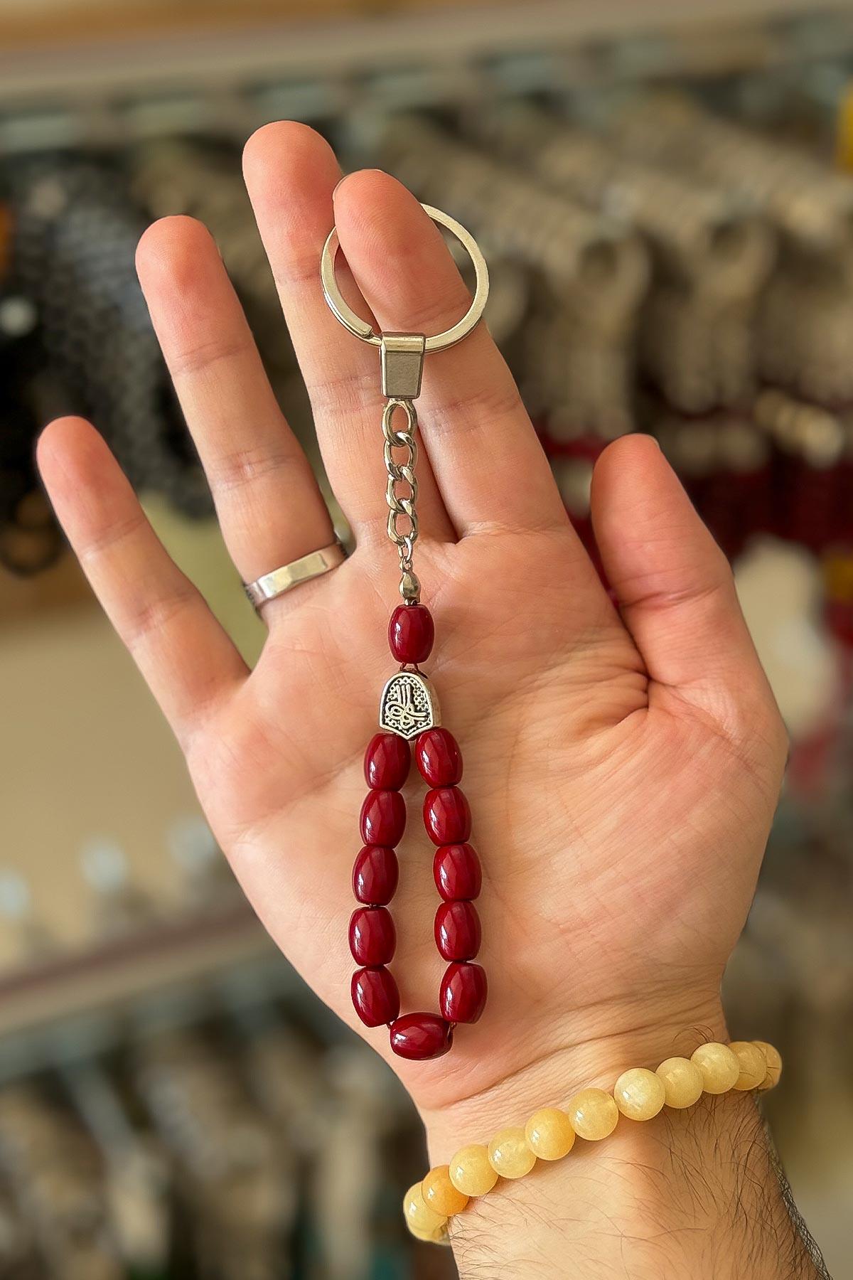 Fıçı Model Bordo Renk Tesbih Anahtarlık