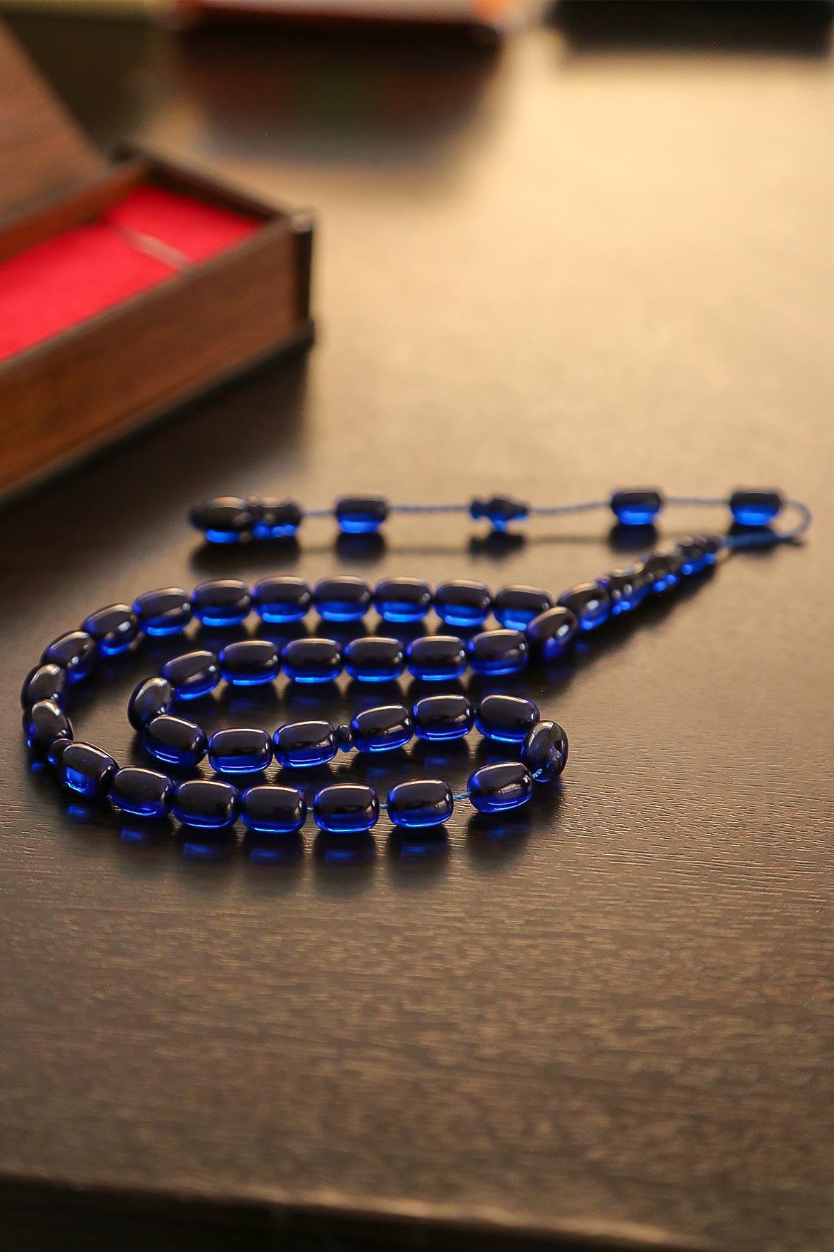 Gece Mavisi Usta İşçilik Kadifemsi Çekim Kapsül Ateş Kehribar Tesbih