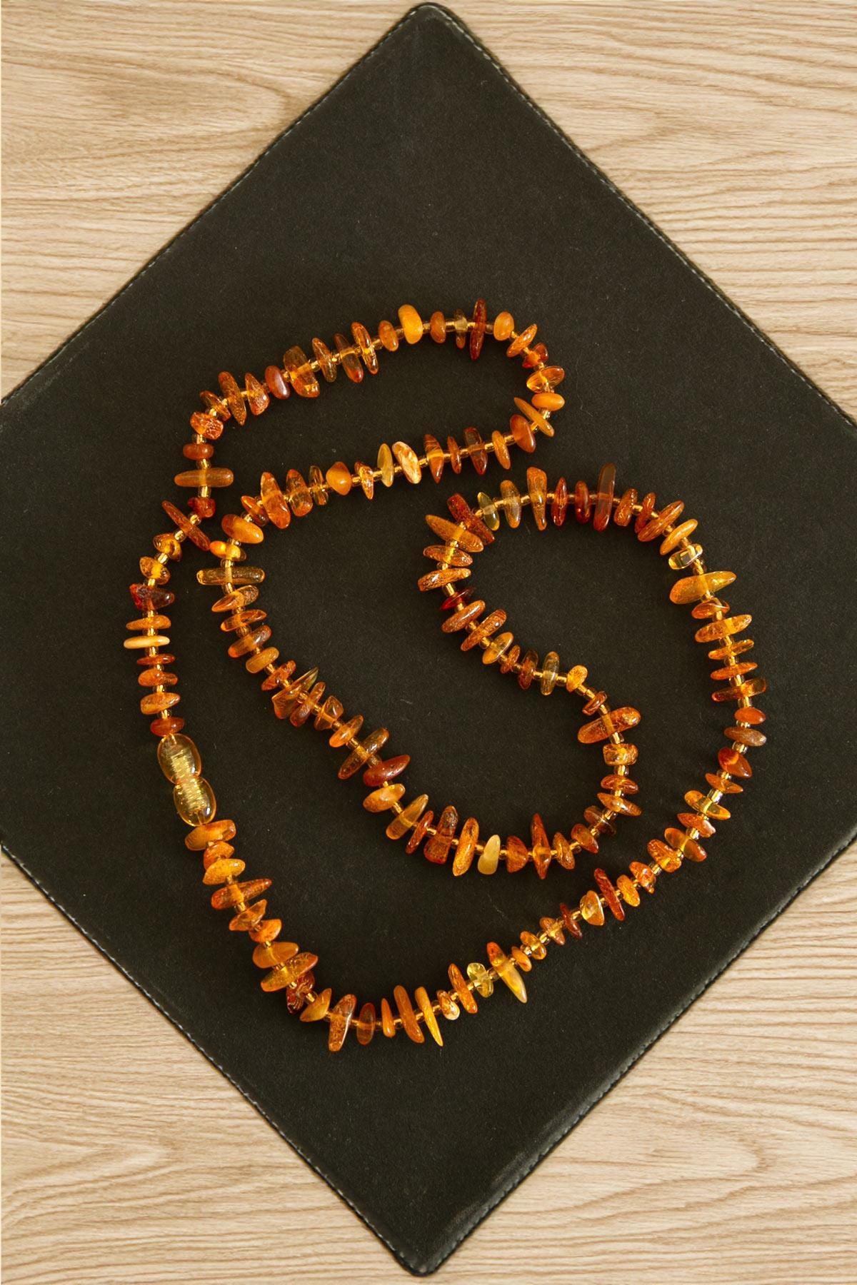 Genç ve Yetişkin İçin Karamel Renk Damla Kehribar Kolye