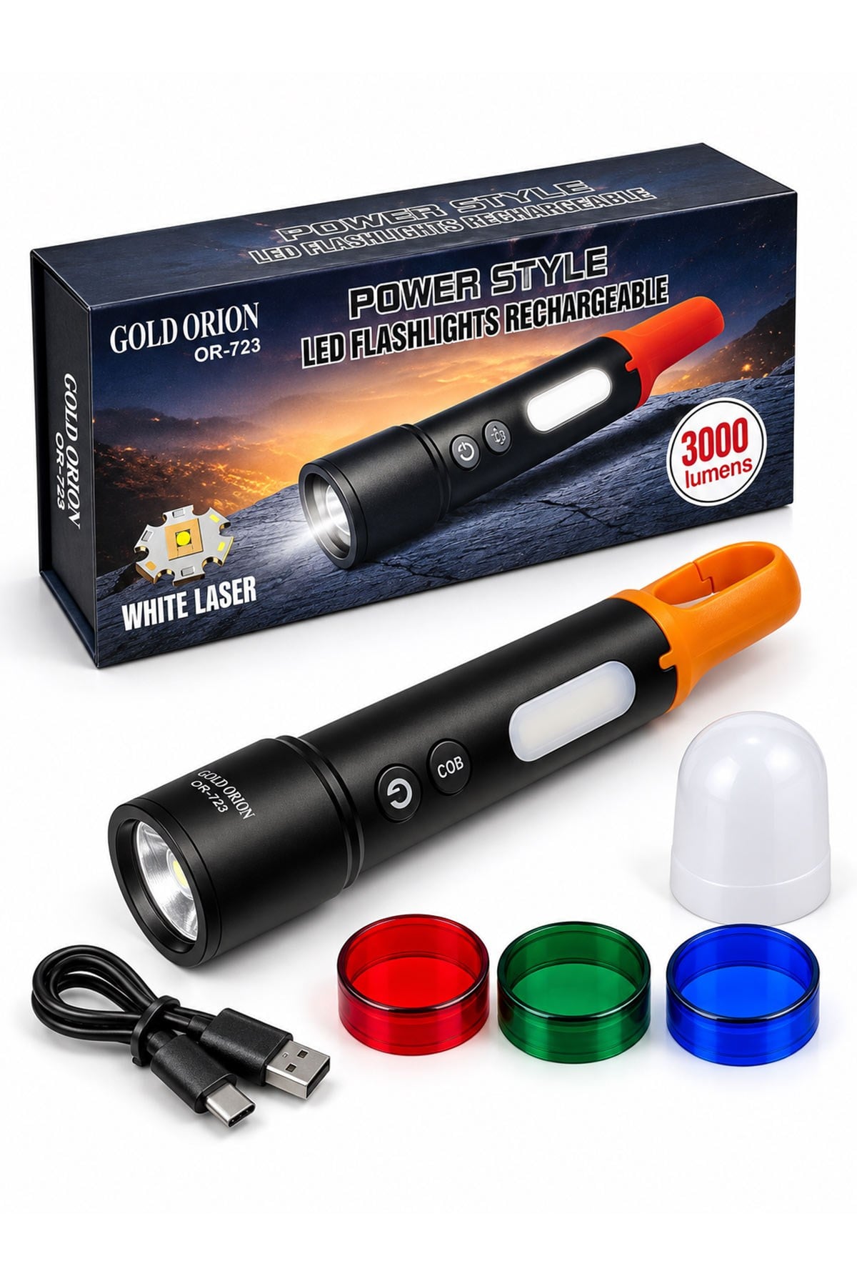 Gold Orion OR-723 3W Şarjlı LED El Feneri 12V Araç Şarjlı