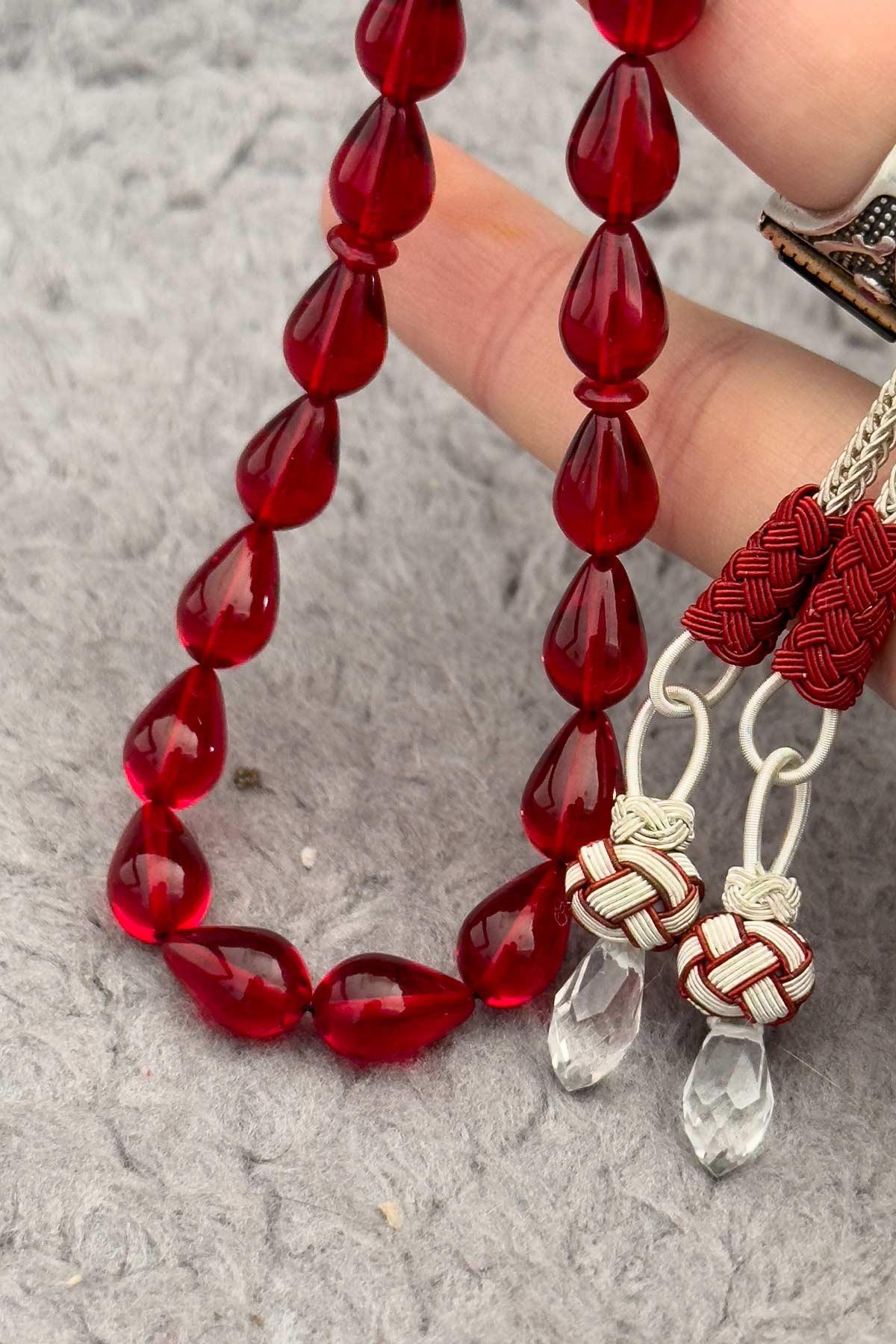 Gözyaşı 2li Kazaz Püskül Ateş Kehribar Tesbih