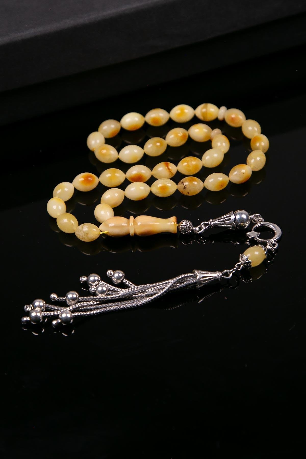 Günlük Kullanım Boy Benekli Kaya Damla Kehribar Tesbih