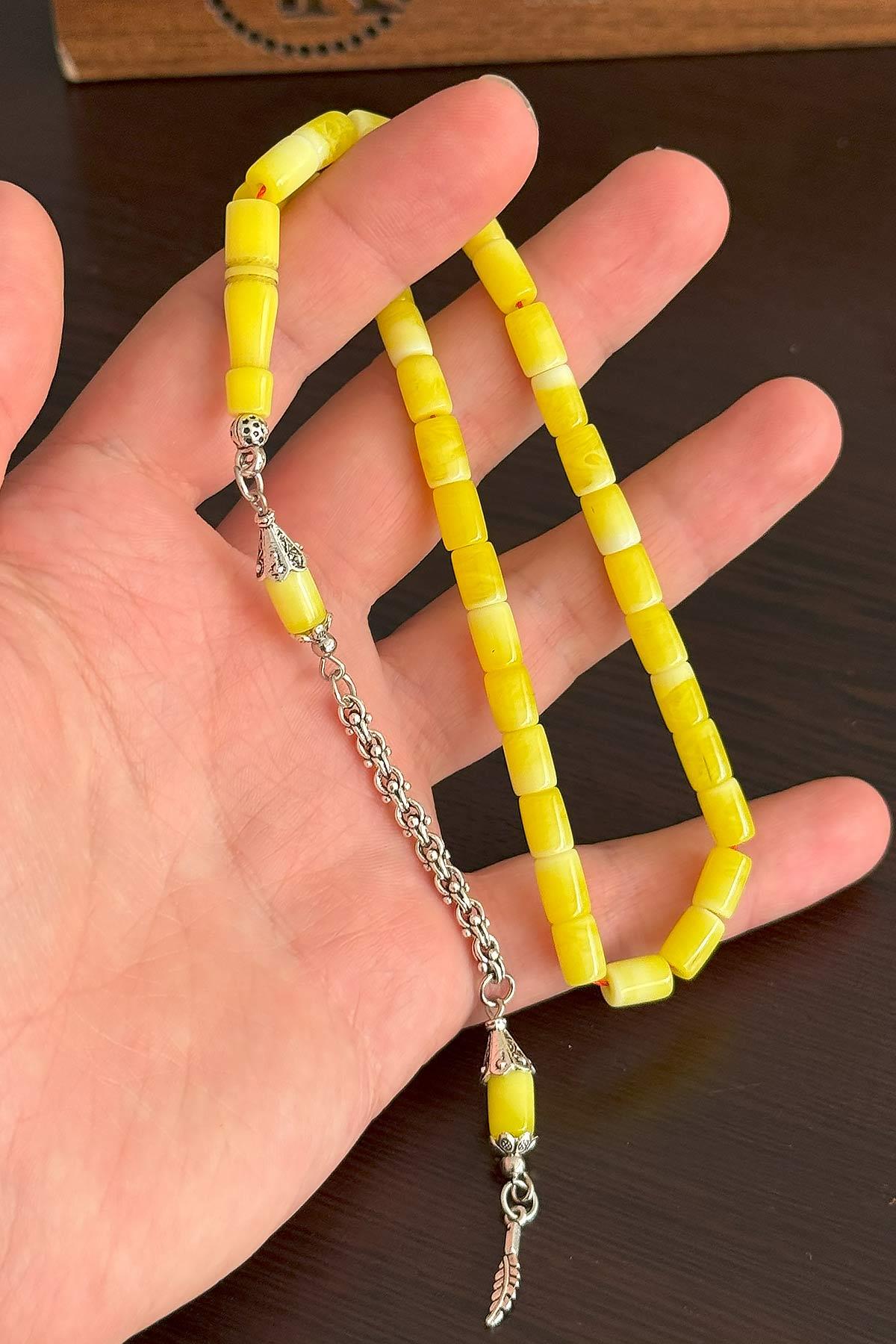 Günlük Kullanım Boy Beyazlı Sarı Uçak Camı Tesbih