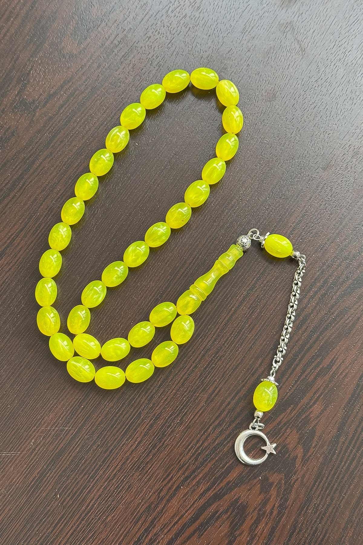 Güzel Çekimli Sedefli Sarı Toz Kehribar Tesbih