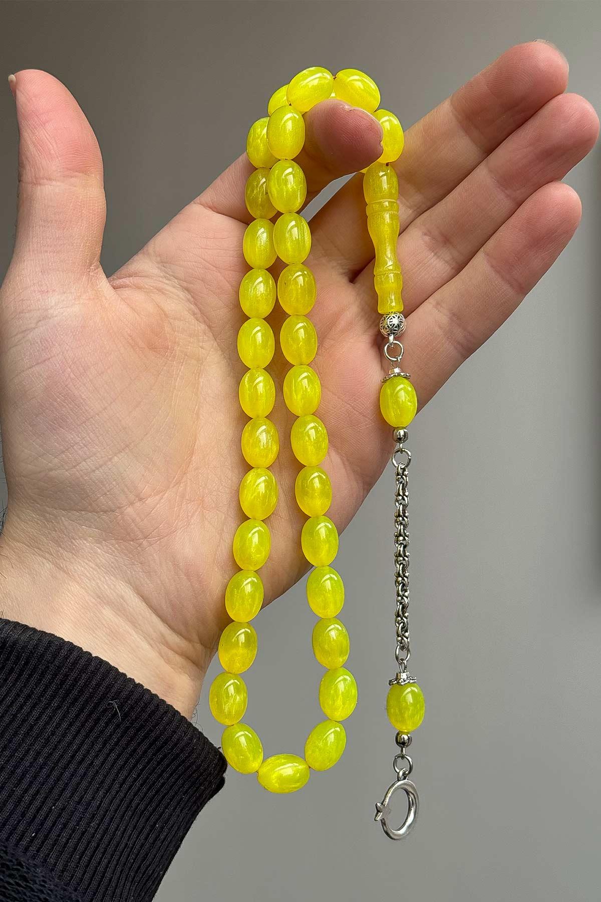 Güzel Çekimli Sedefli Sarı Toz Kehribar Tesbih