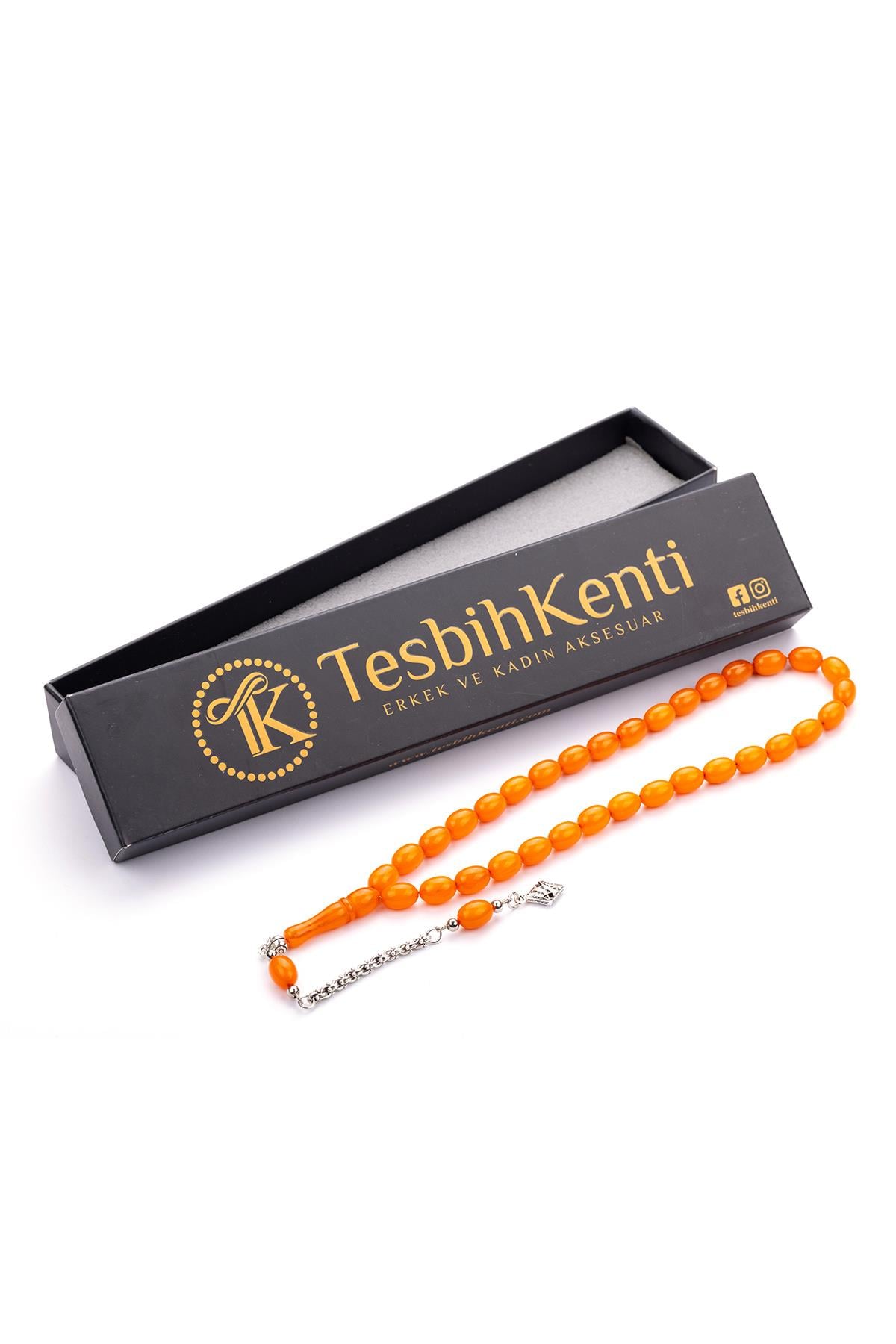 Güzel Çekimli Turuncu Renk Toz Kehribar Tesbih