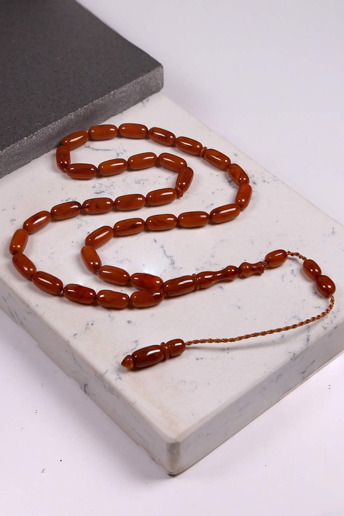 İnce Yapılı Koyu Kahverengi Kapsül Sıkma Kehribar Tesbih