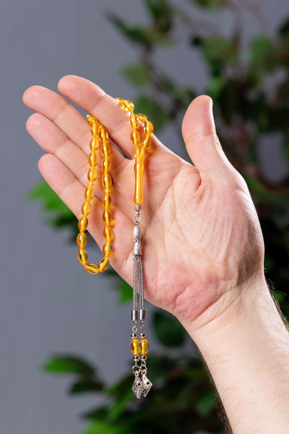 İnce Zarif Modelimiz Sarı Renk Toz Kehribar Tesbih