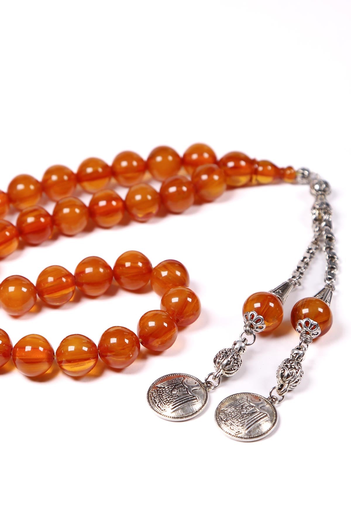 İri Boy Fırınlanmış Hareli Damarlı Sıkma Kehribar Tesbih