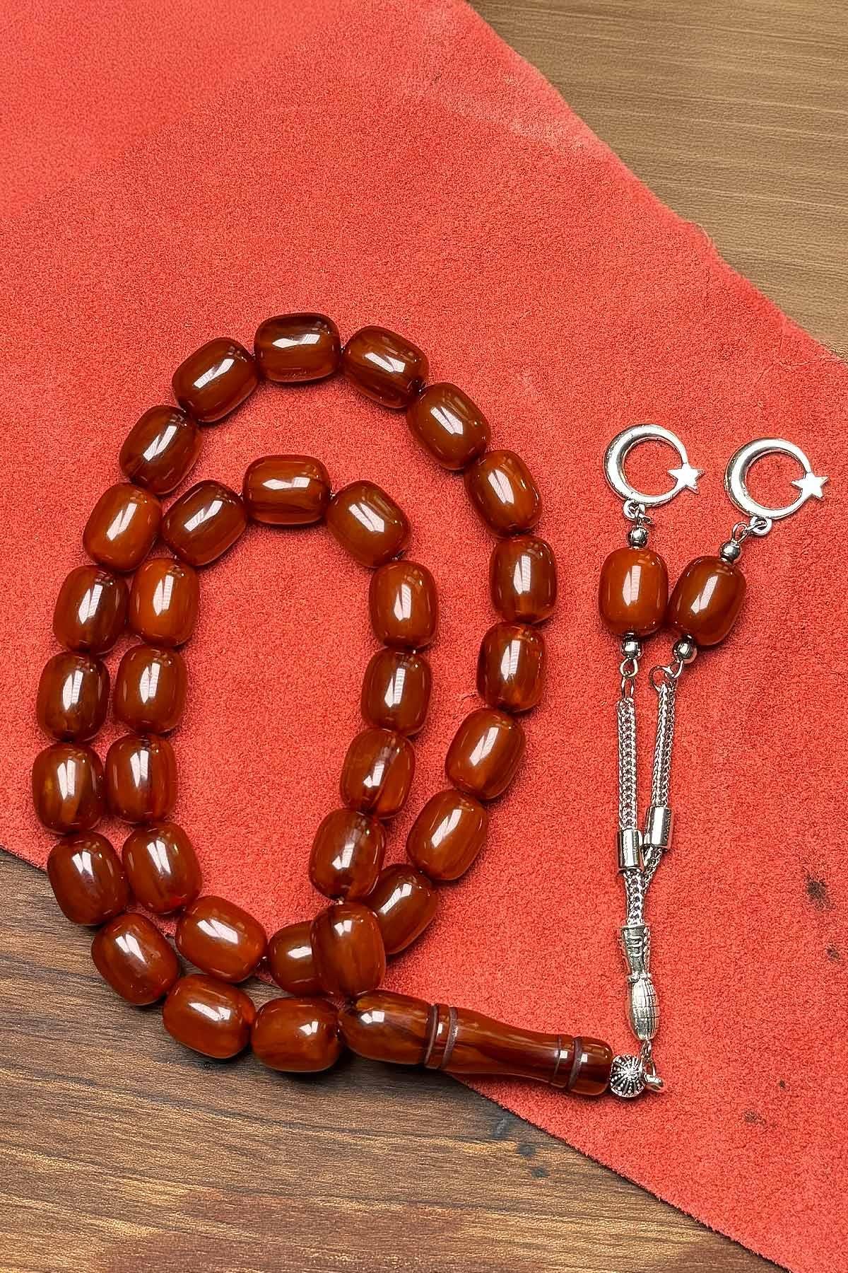 İri Boy Uçak Camı Toz Kehribar Tesbih