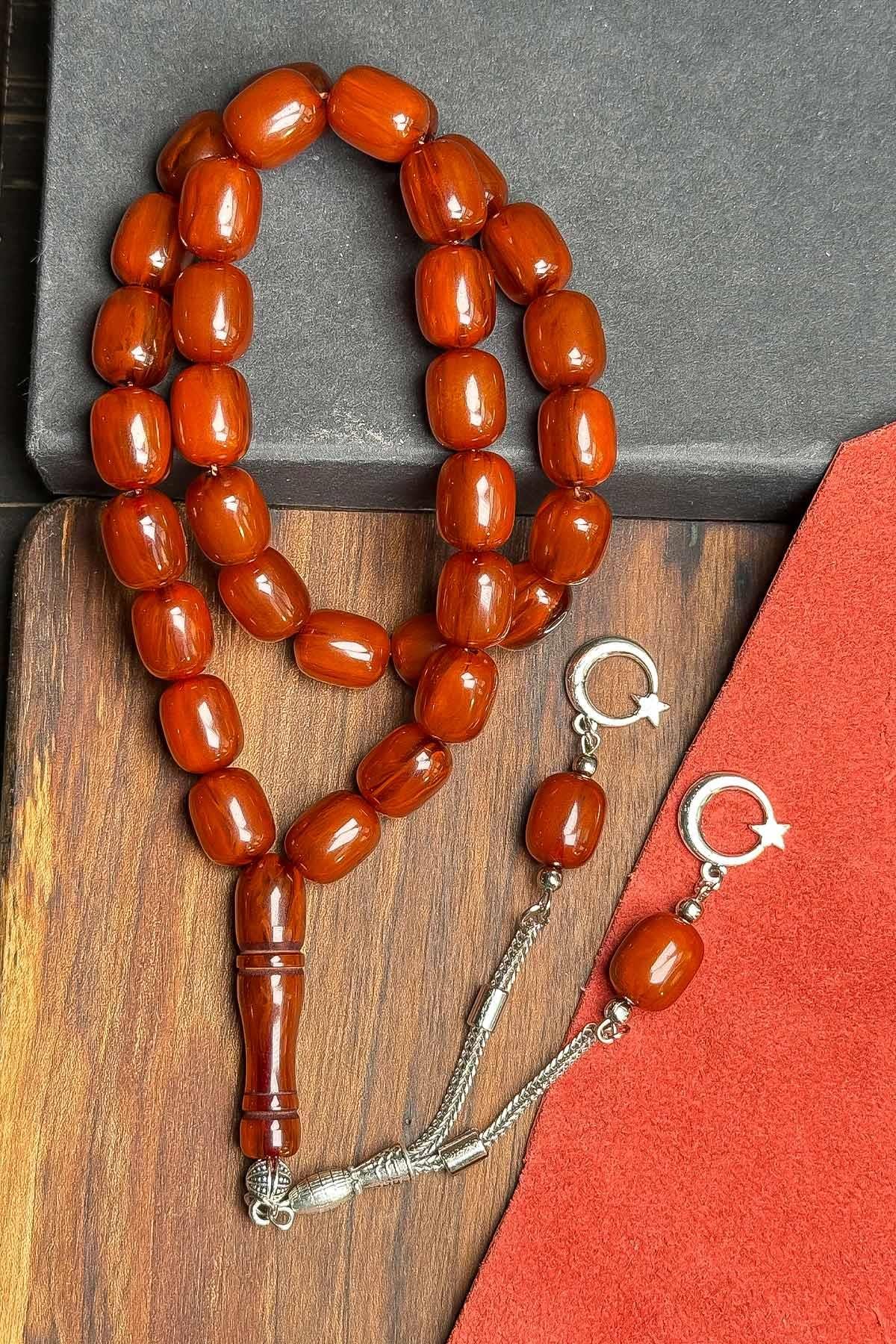 İri Boy Uçak Camı Toz Kehribar Tesbih