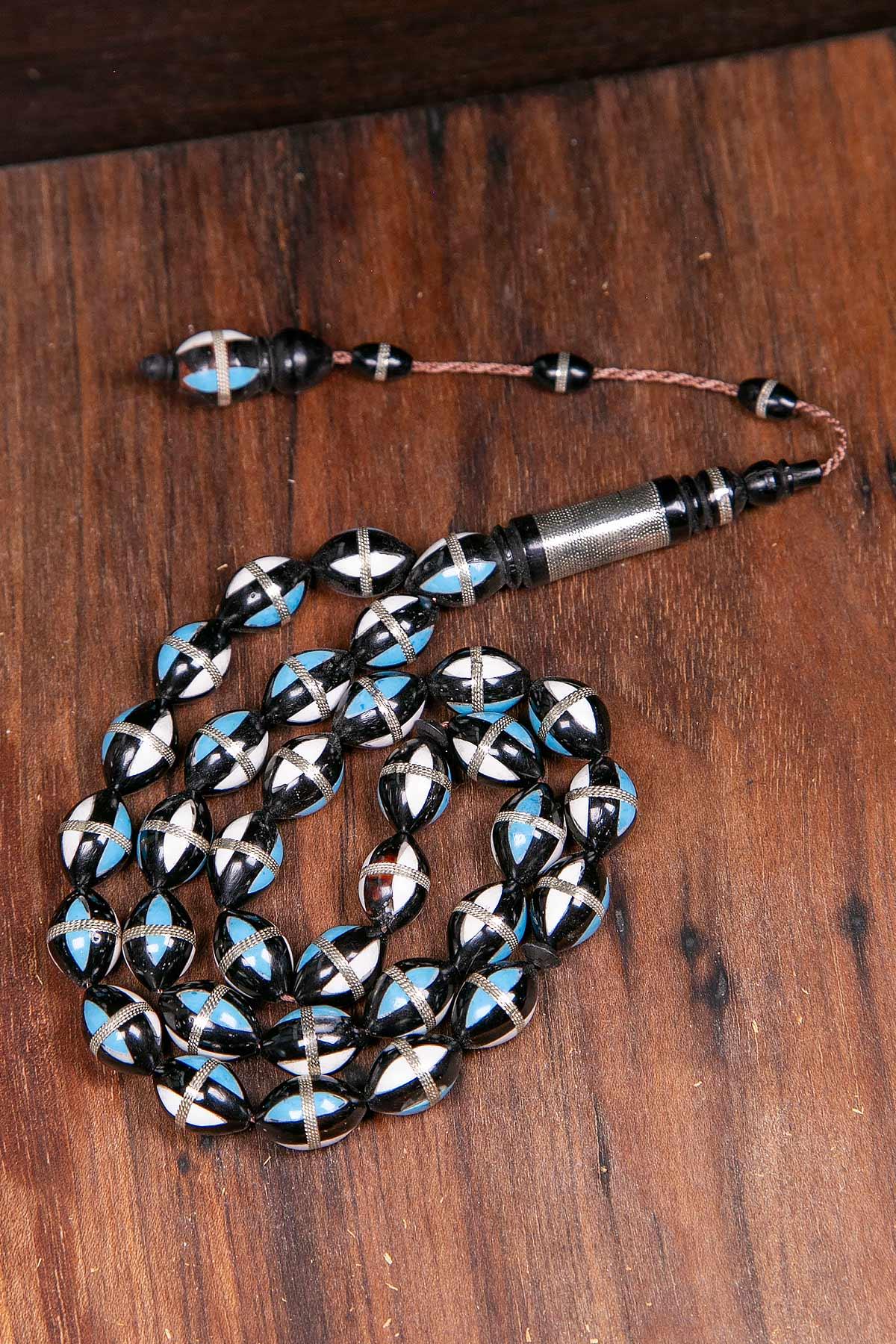 İri Taneli Mavi Taş Kombinli Kuka İşleme Tesbih