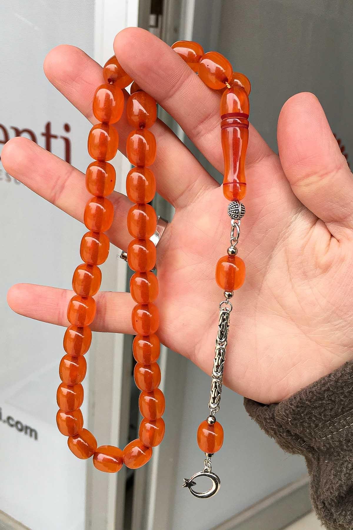 İri Taneli Portakal Rengi Toz Kehribar Tesbih