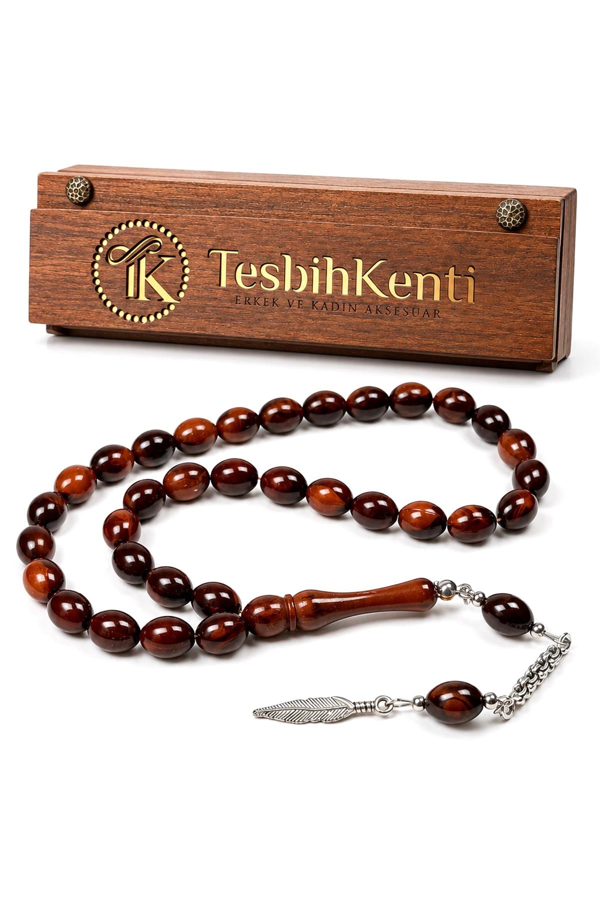 Ahşap Kutulu Güzel Çekimli Kahverengi Hediyelik Erkek için Tesbih