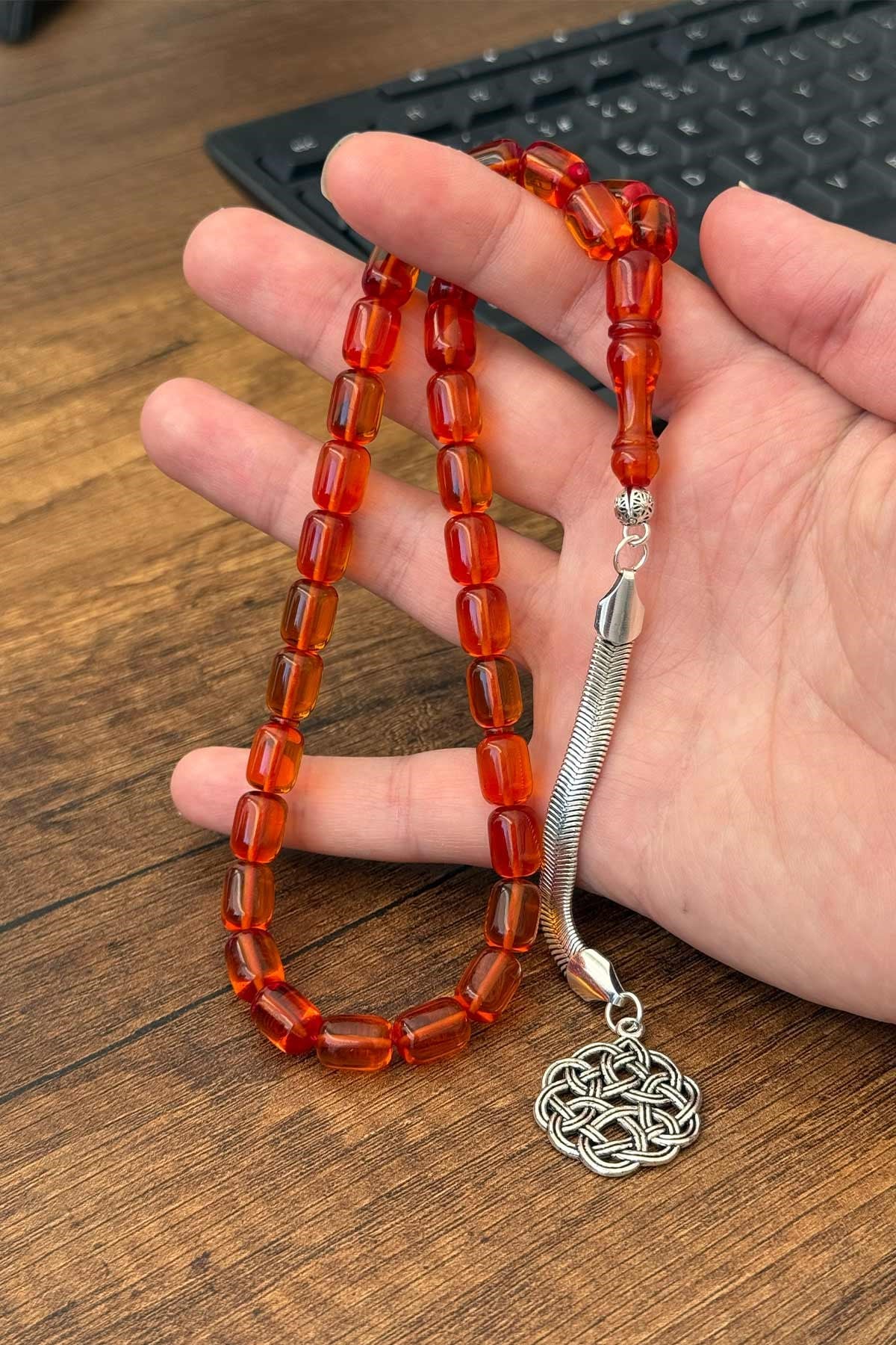 Kapsül Bal Rengi Şems Model Püskül Ateş Kehribar Tesbih